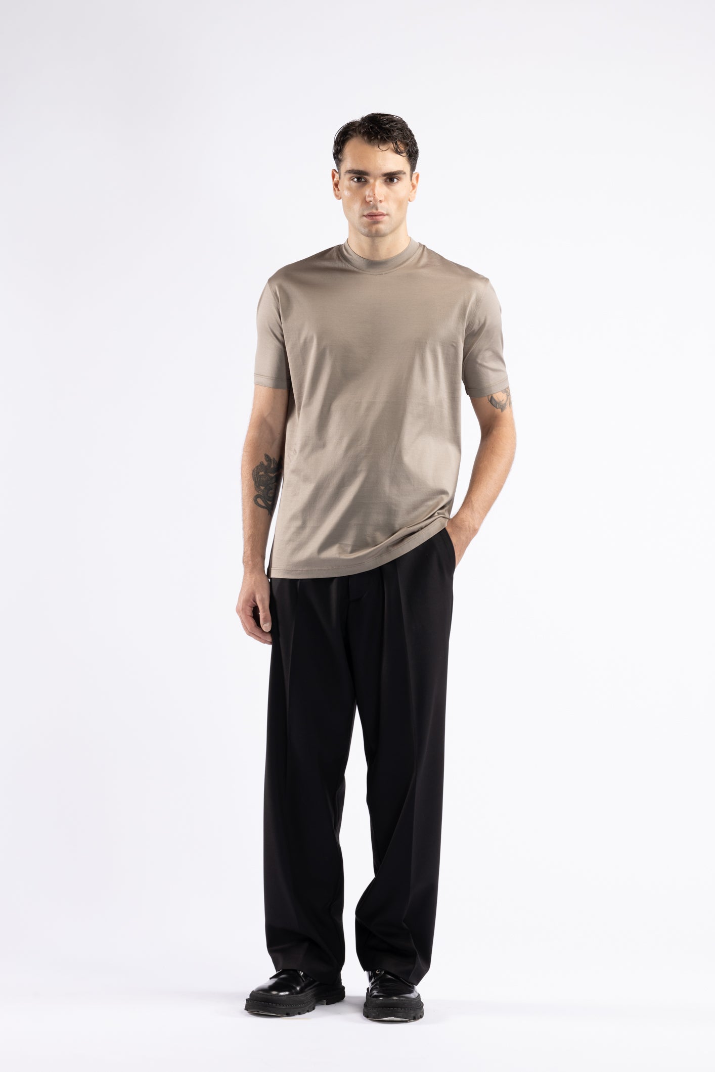 T-shirt in cotone filo di scozia - Tortora