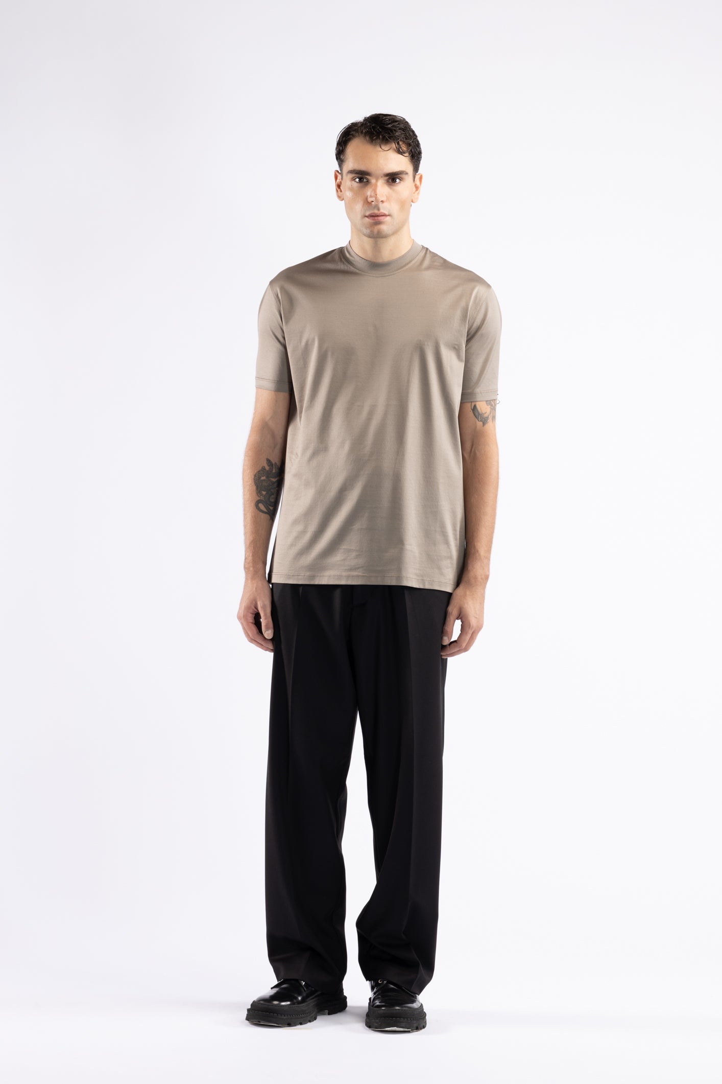 T-shirt in cotone filo di scozia - Tortora