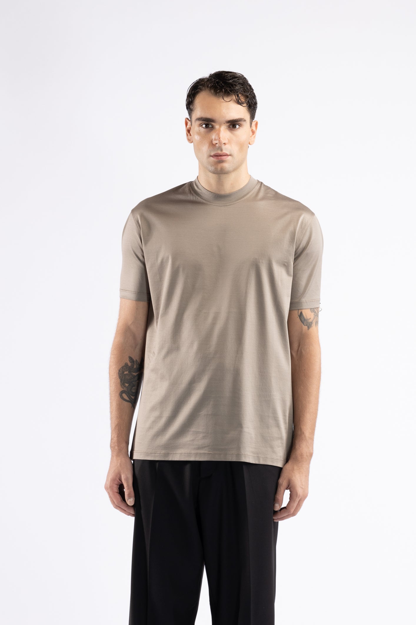 T-shirt in cotone filo di scozia - Tortora