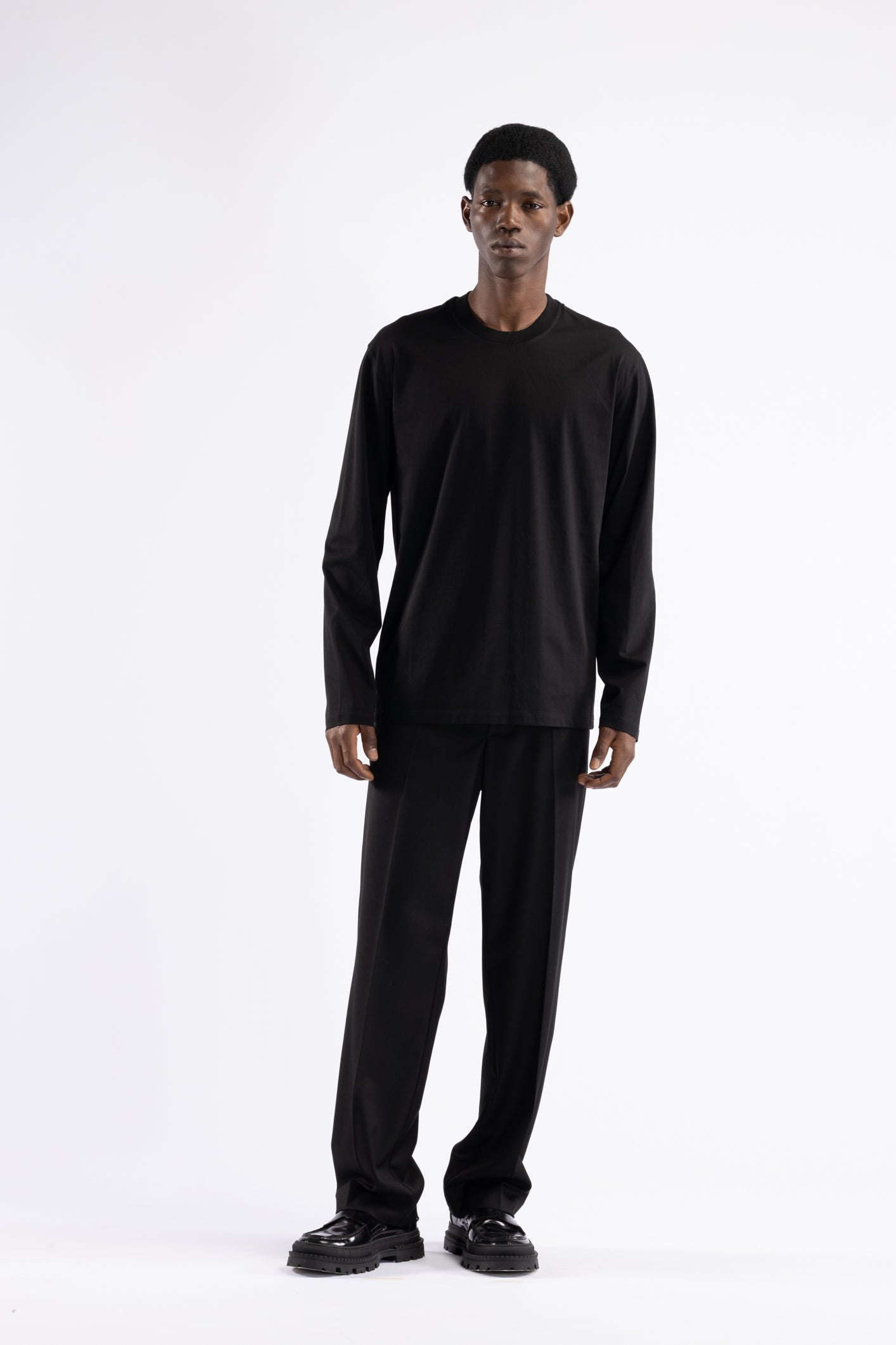 T-shirt cotone mercerizzato manica lunga - Nero