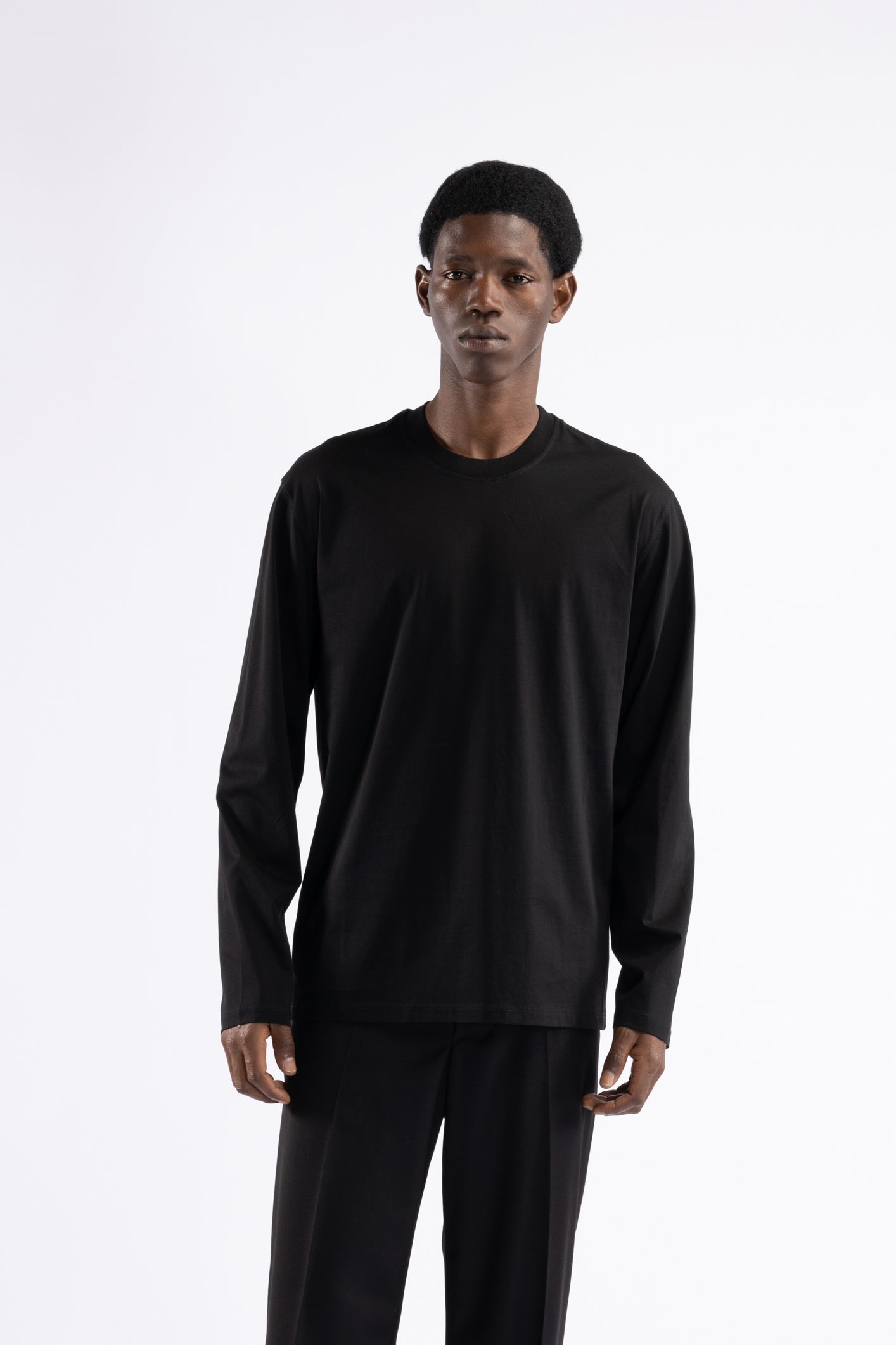 T-shirt cotone mercerizzato manica lunga - Nero