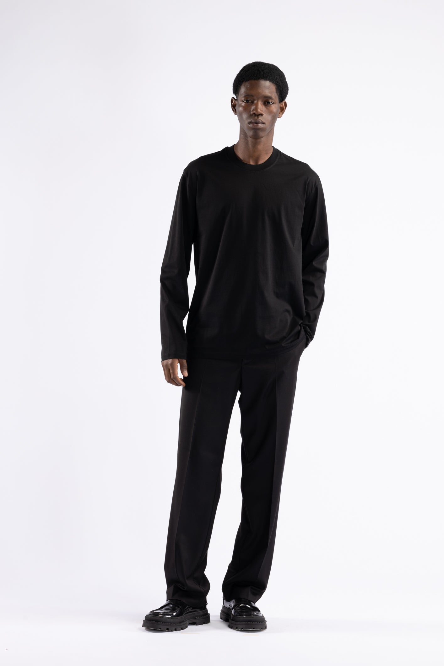 T-shirt cotone mercerizzato manica lunga - Nero