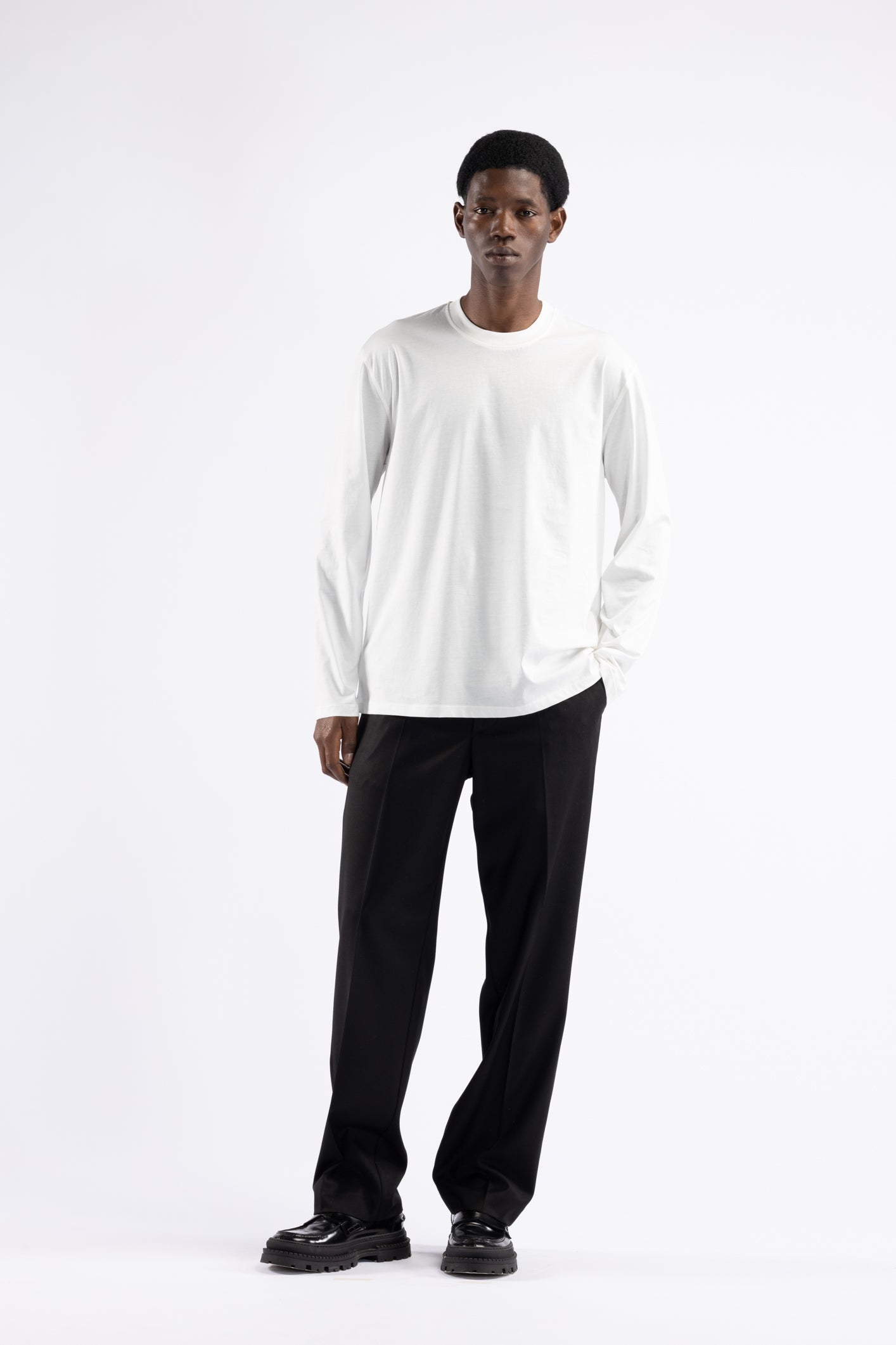 T-shirt in cotone mercerizzato manica lunga - Panna