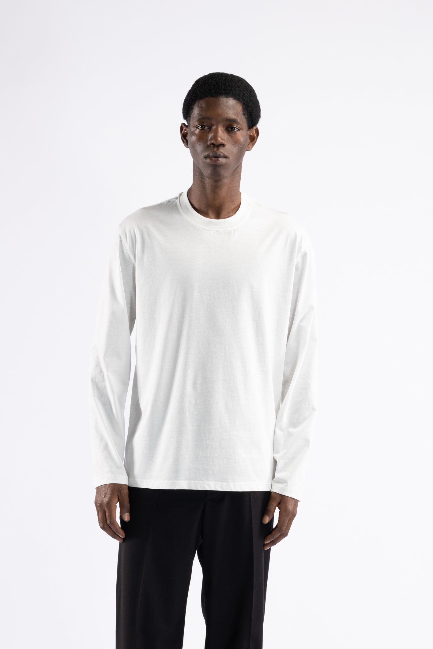 T-shirt in cotone mercerizzato manica lunga - Panna