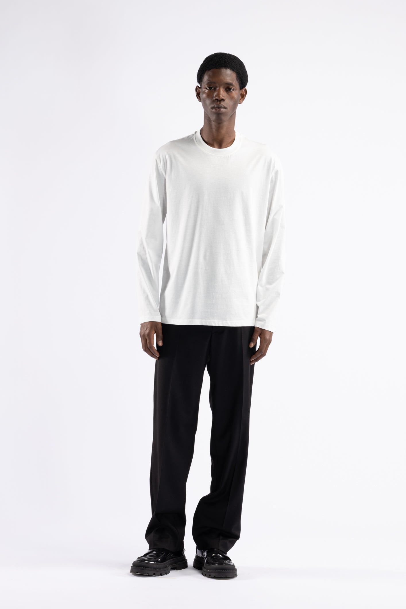 T-shirt in cotone mercerizzato manica lunga - Panna