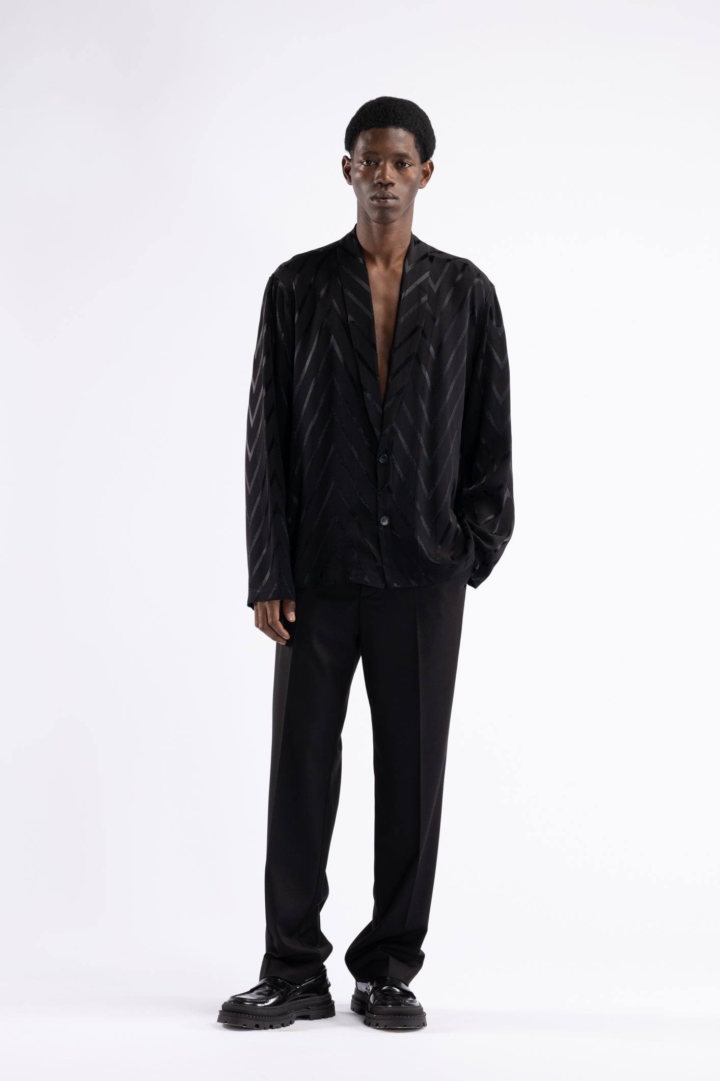 Camicia collo sciallato fantasia - Nero