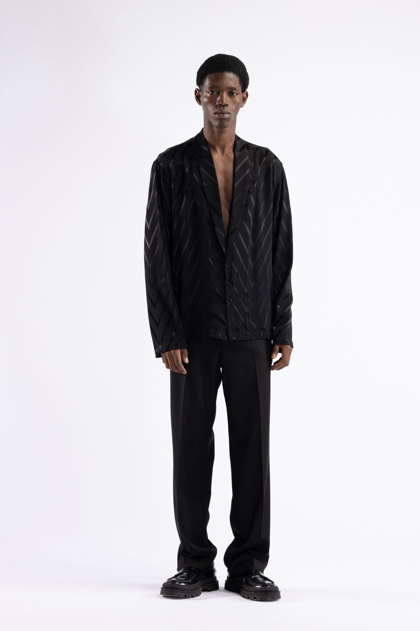 Camicia collo sciallato fantasia - Nero