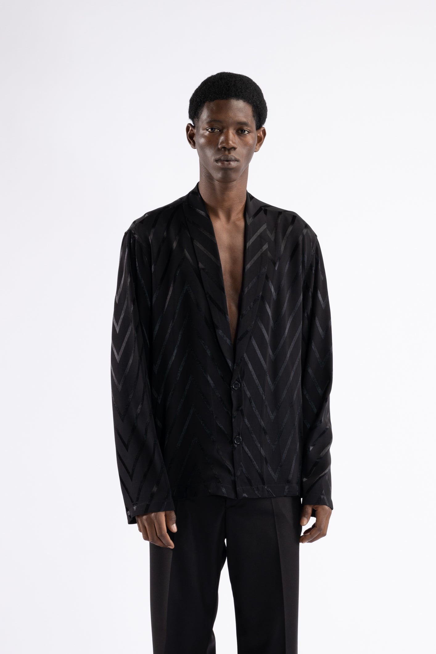 Camicia collo sciallato fantasia - Nero