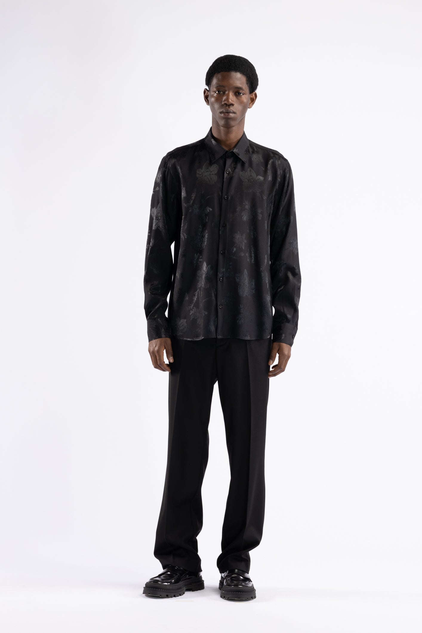 Camicia in viscosa jacquard - Nero