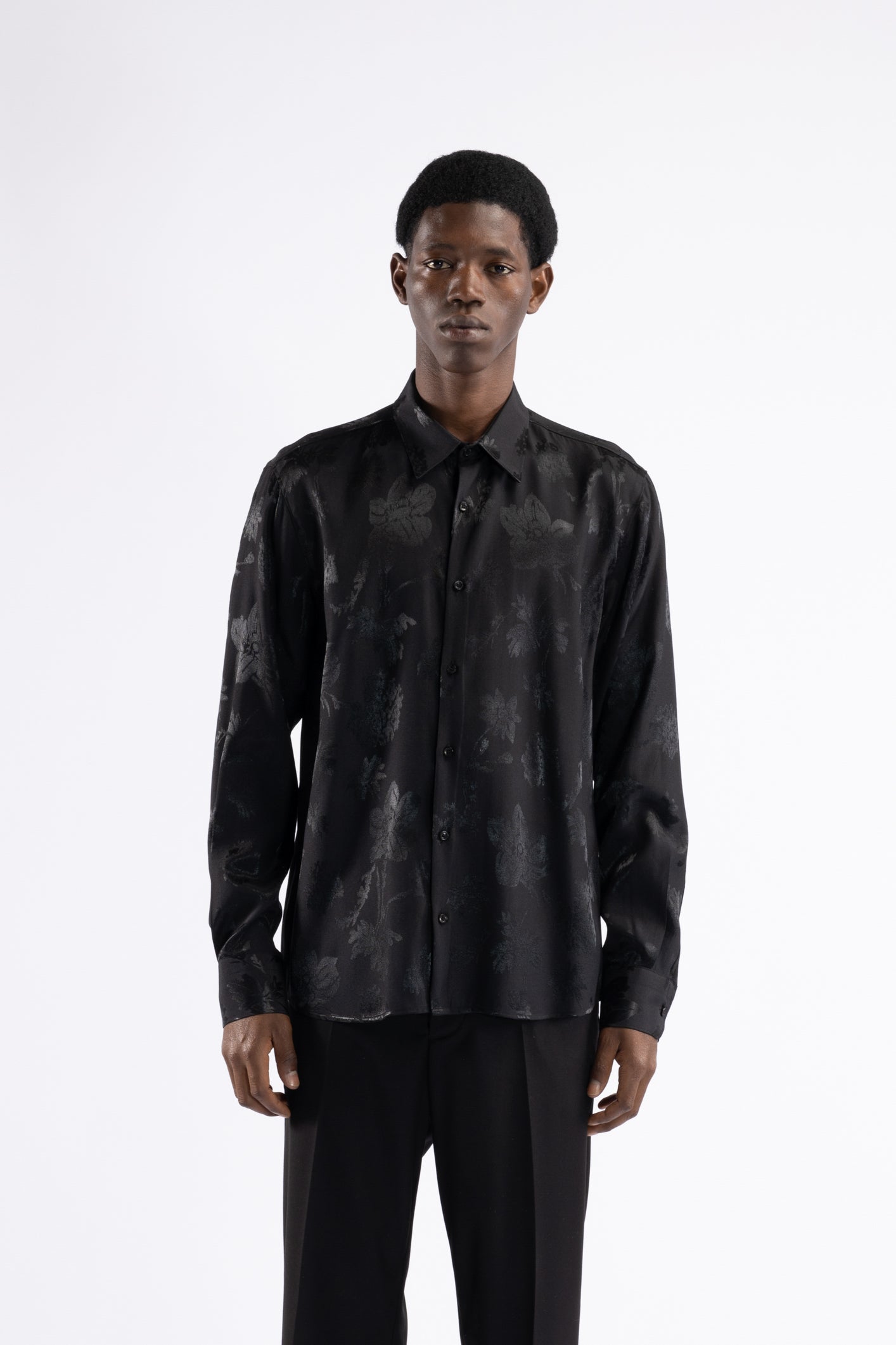 Camicia in viscosa jacquard - Nero