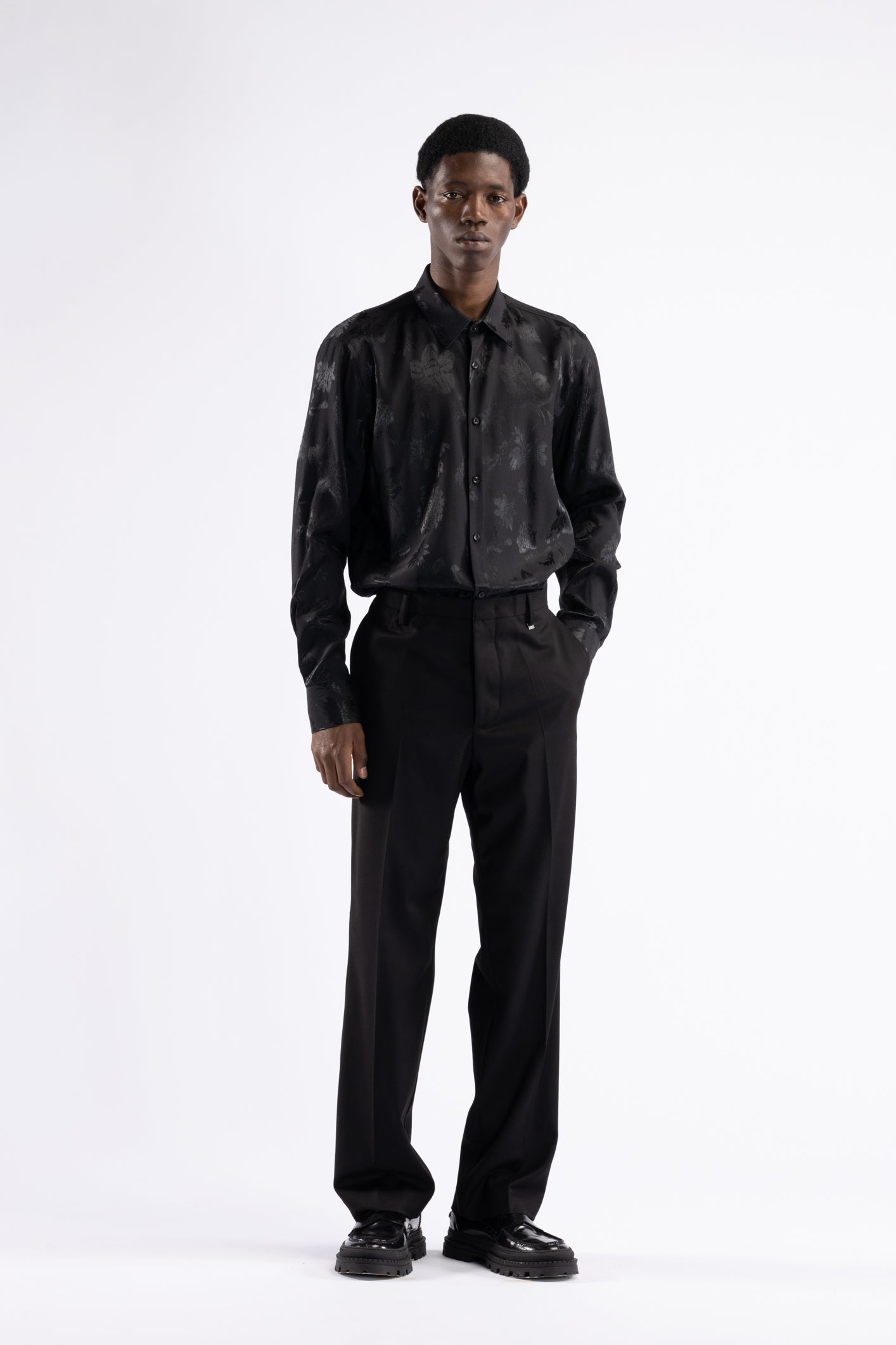 Camicia in viscosa jacquard - Nero