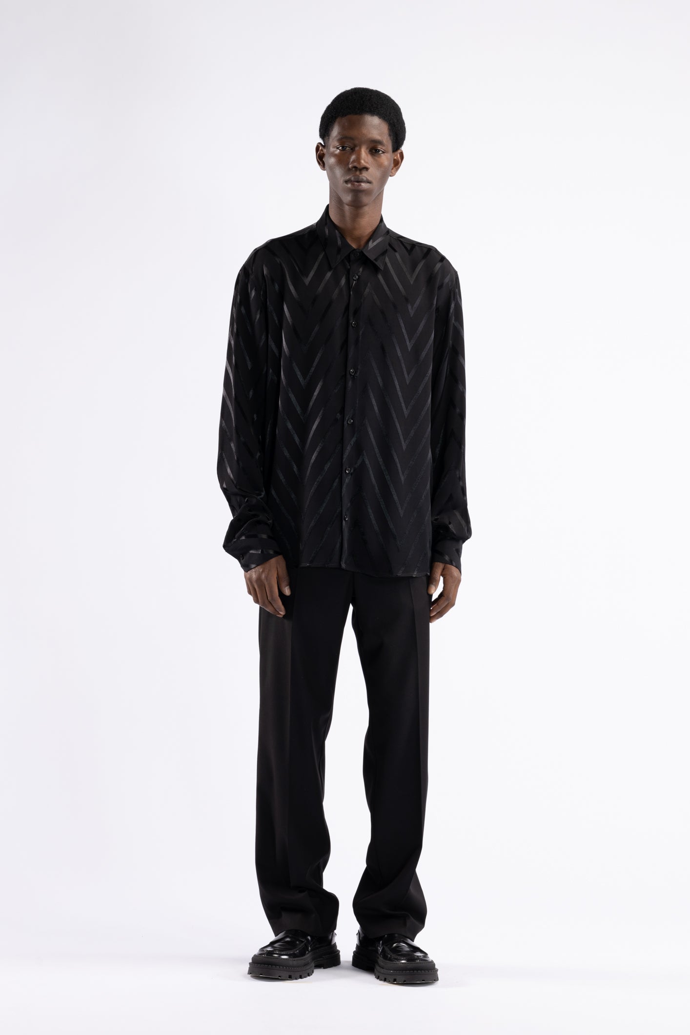 Camicia in viscosa fantasia - Nero