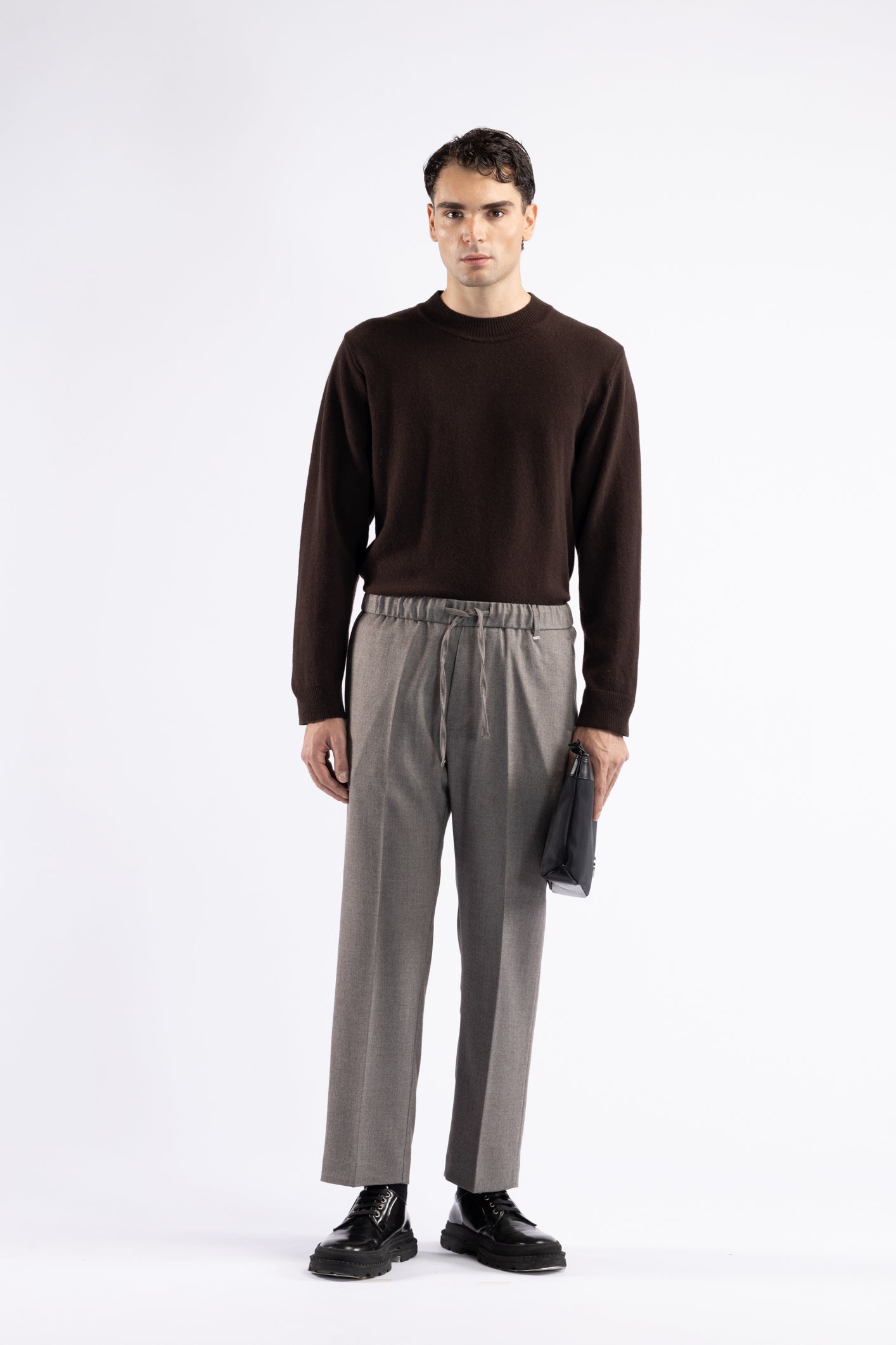 Pantalone con coulisse crop fit - Tortora