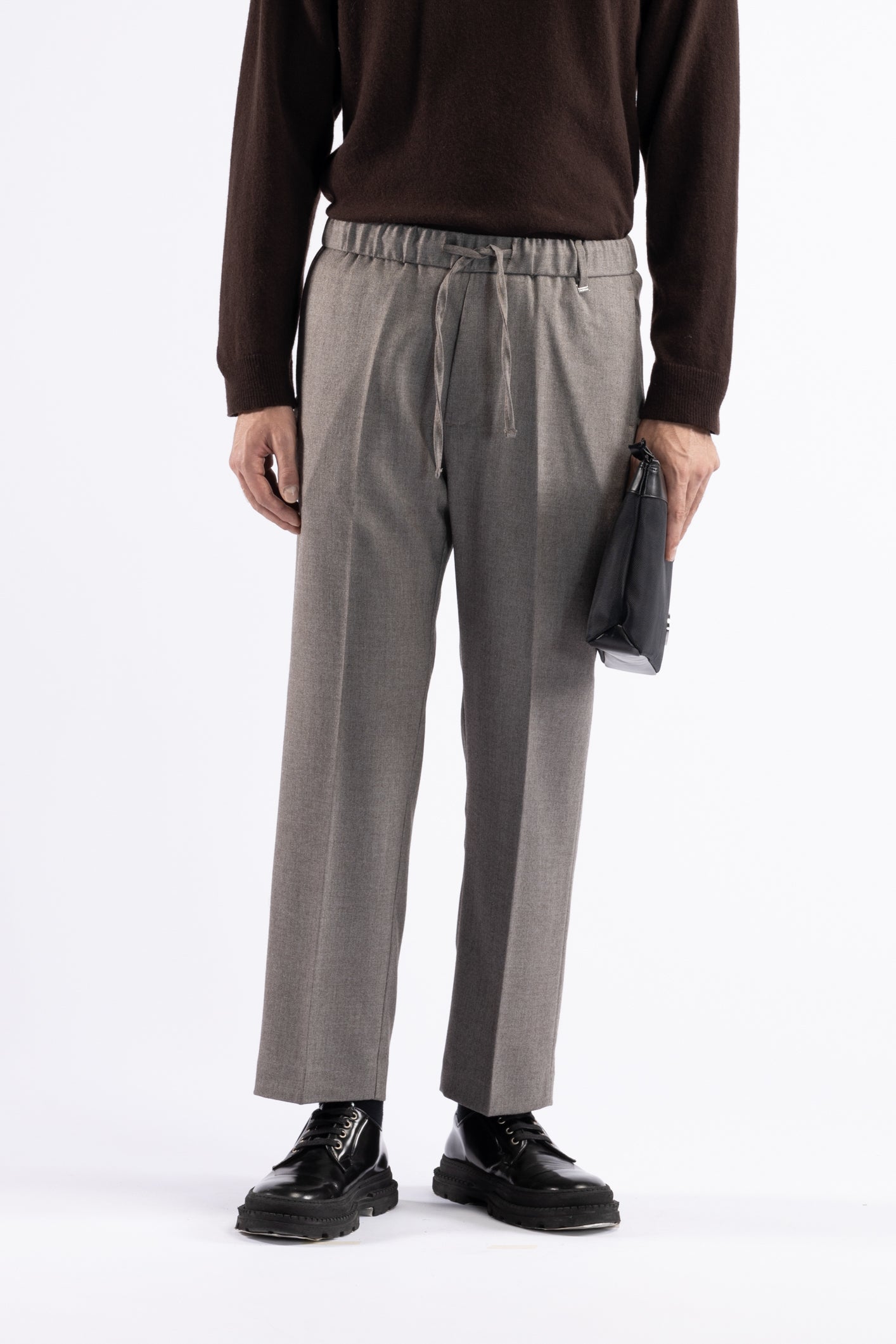 Pantalone con coulisse crop fit - Tortora