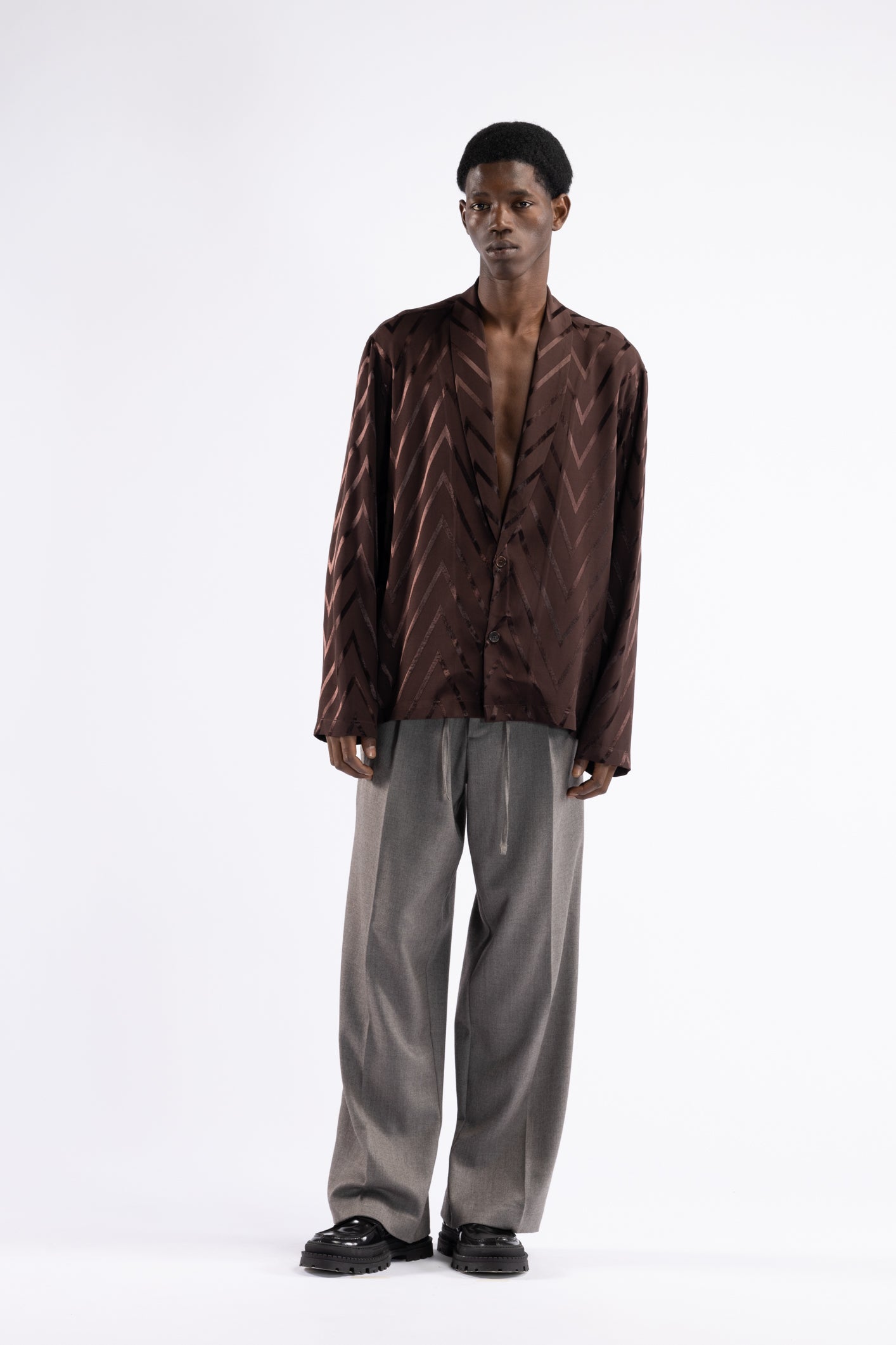 Camicia collo sciallato fantasia - Moro