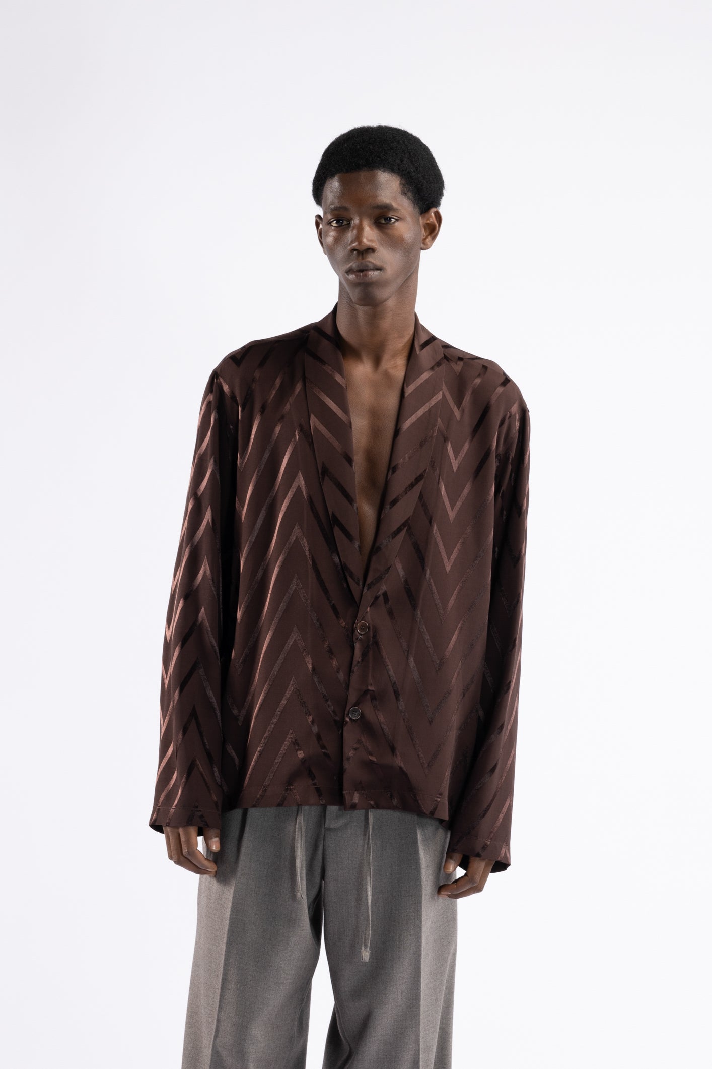 Camicia collo sciallato fantasia - Moro