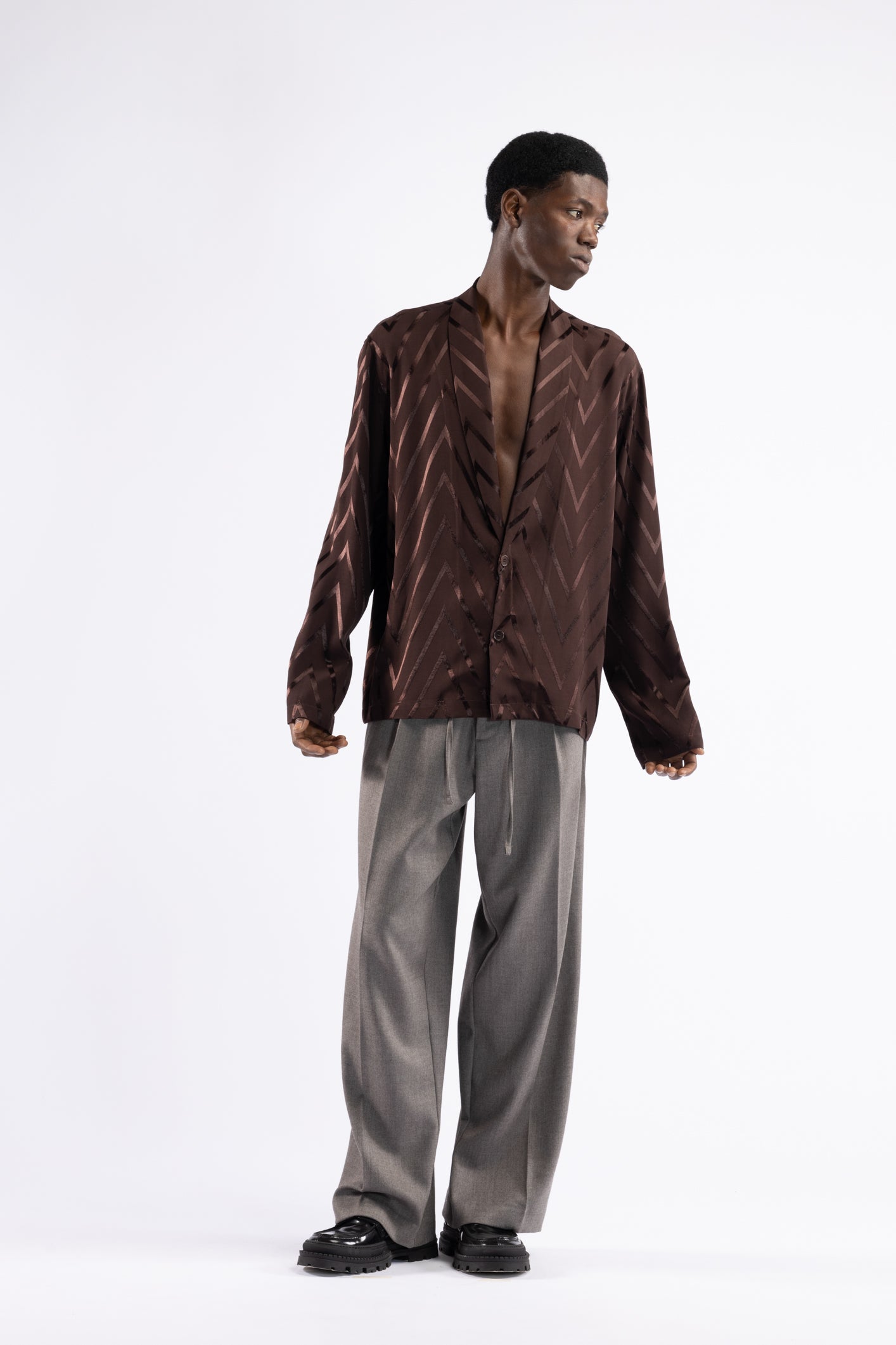 Camicia collo sciallato fantasia - Moro