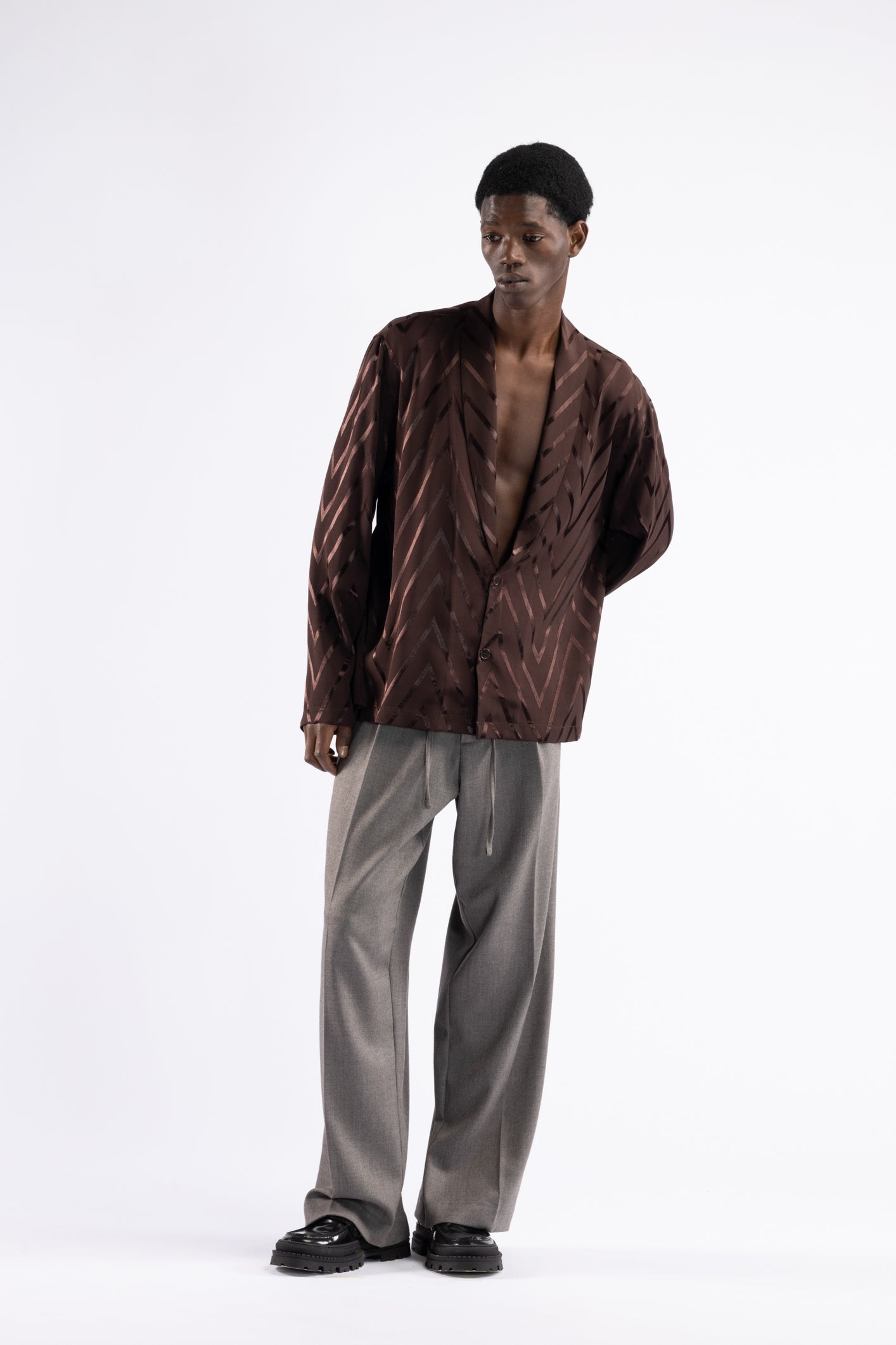 Camicia collo sciallato fantasia - Moro