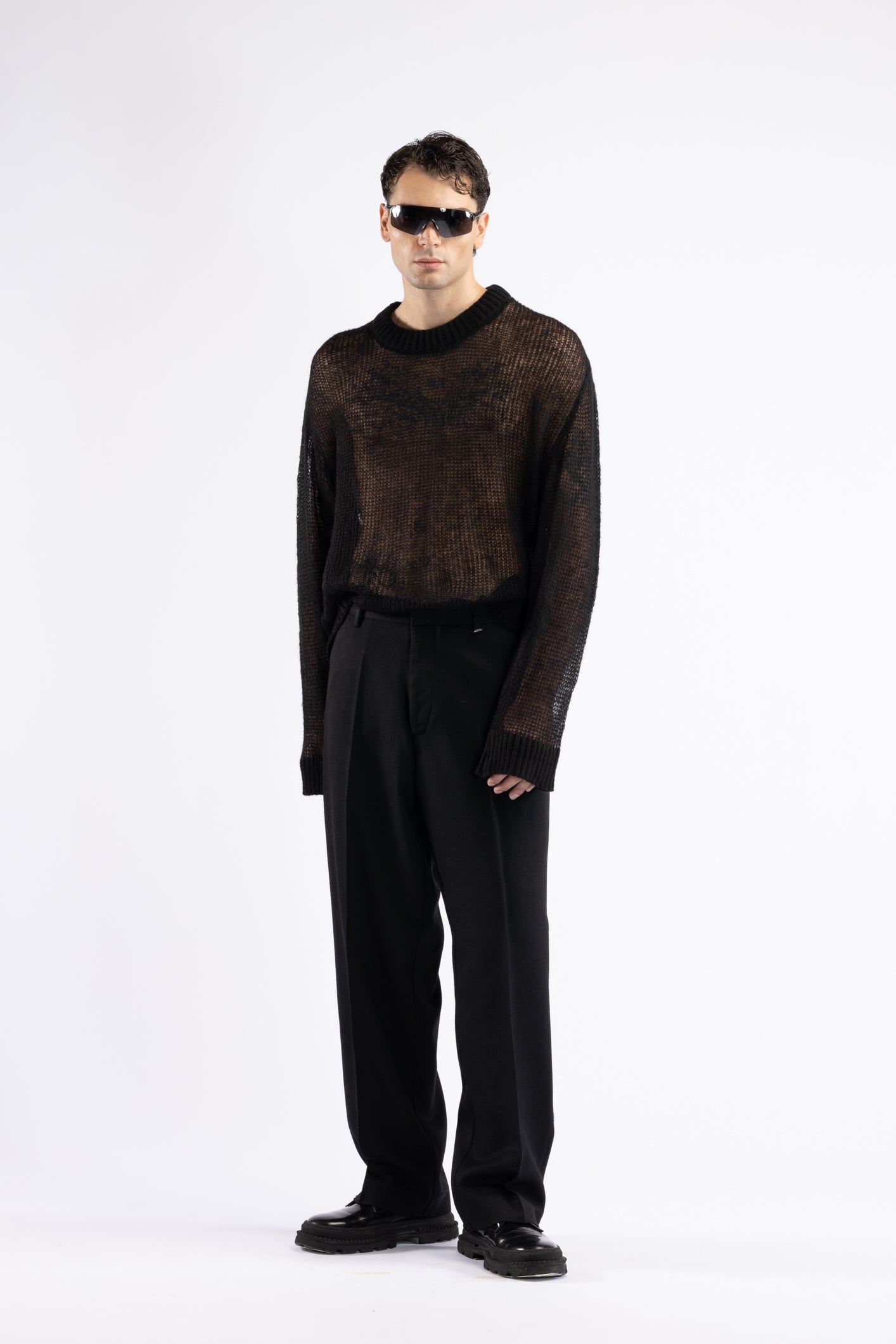 Maglia in lana oversize traforata - Nero