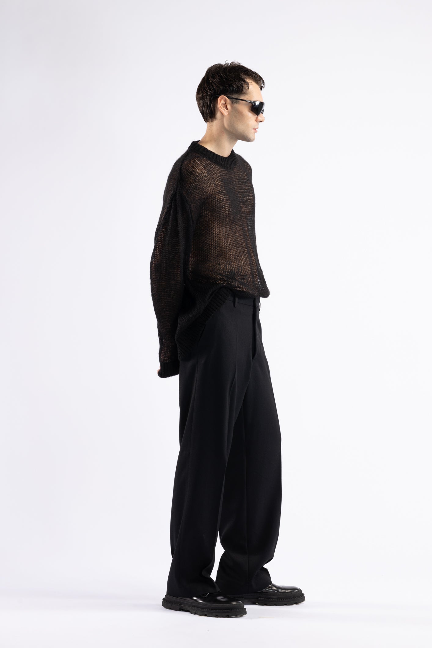 Maglia in lana oversize traforata - Nero