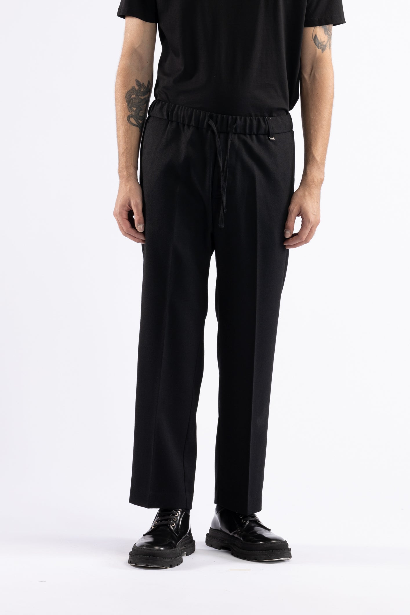 Pantalone con coulisse crop fit - Nero