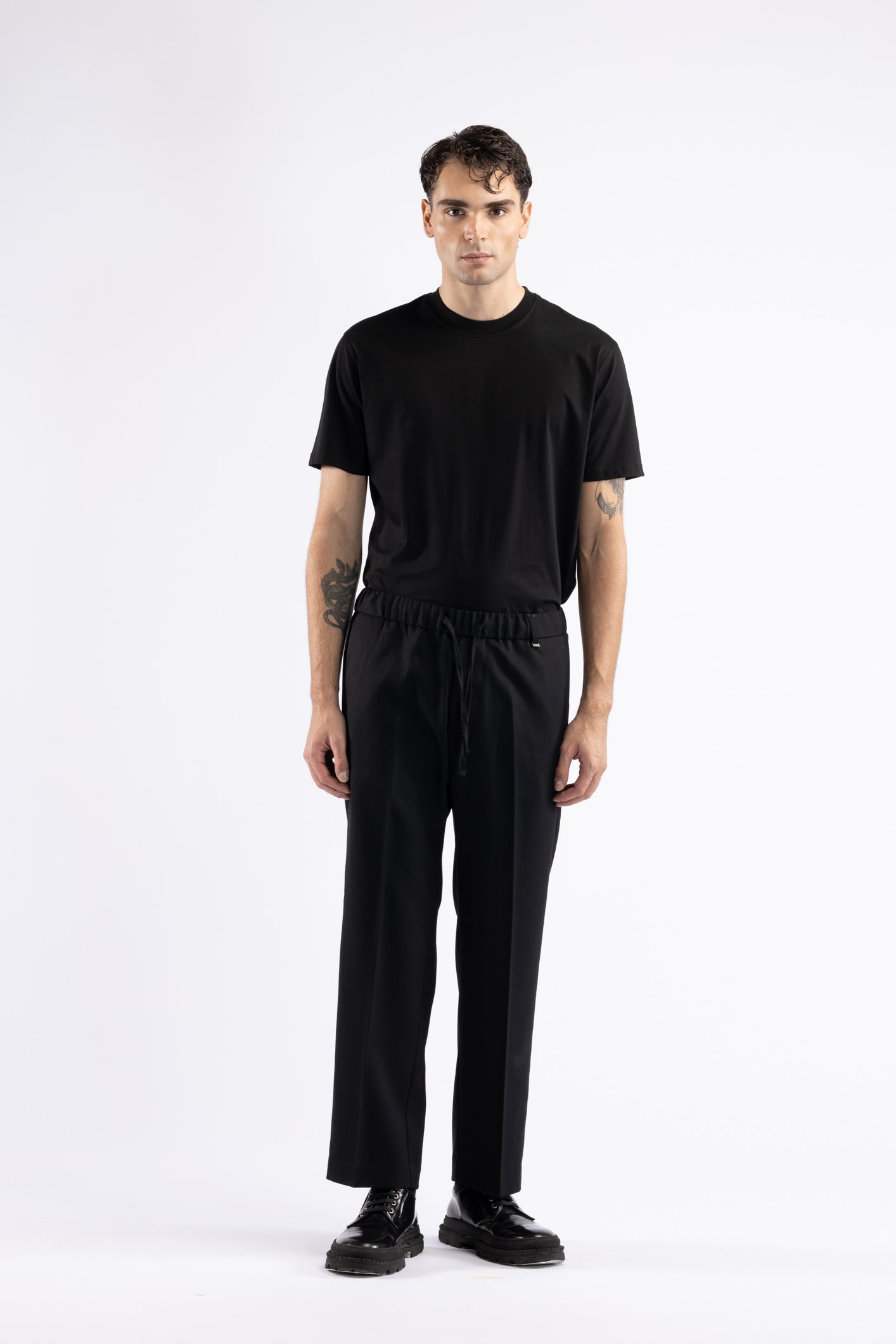 Pantalone con coulisse crop fit - Nero