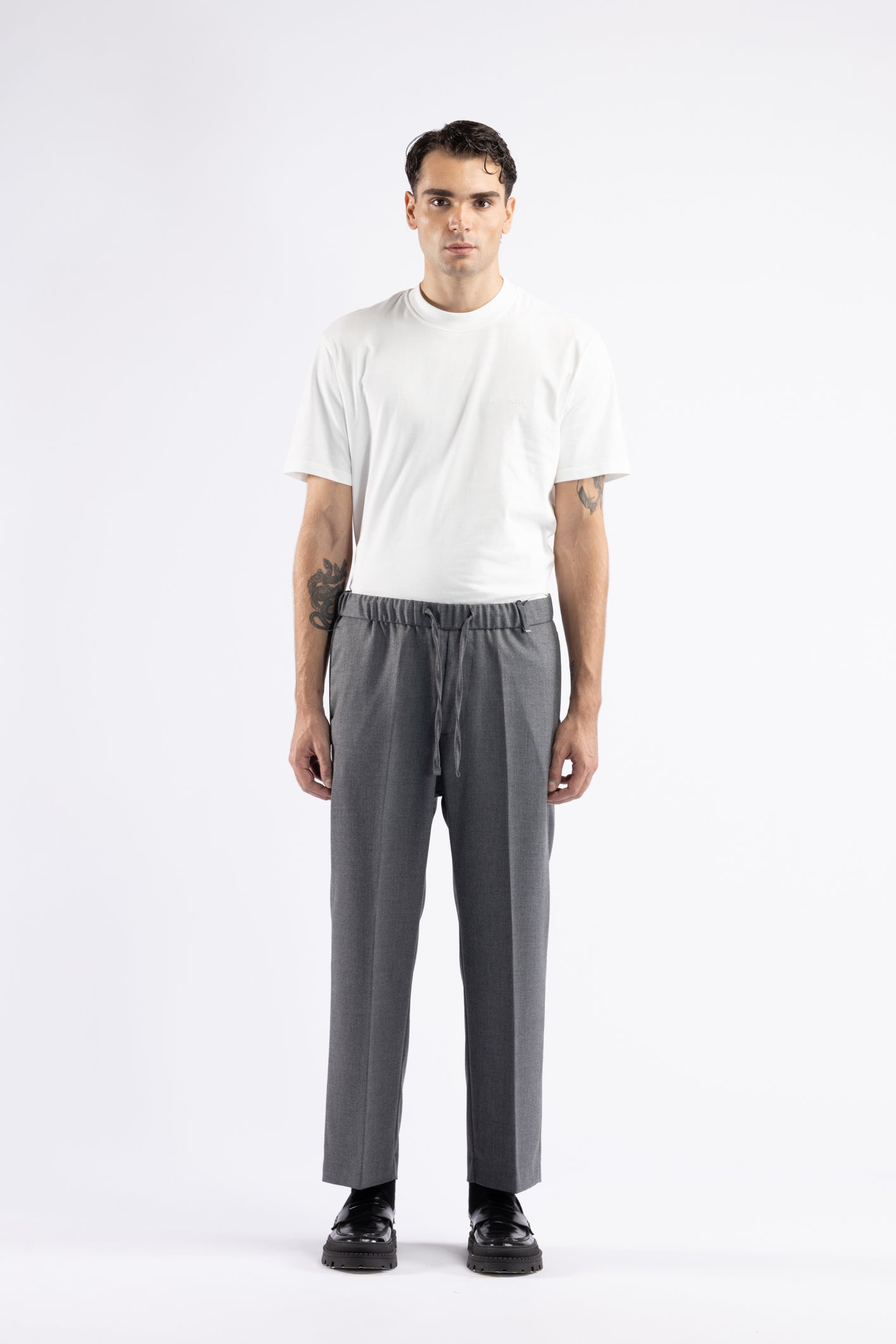 Pantalone con coulisse crop fit - Grigio