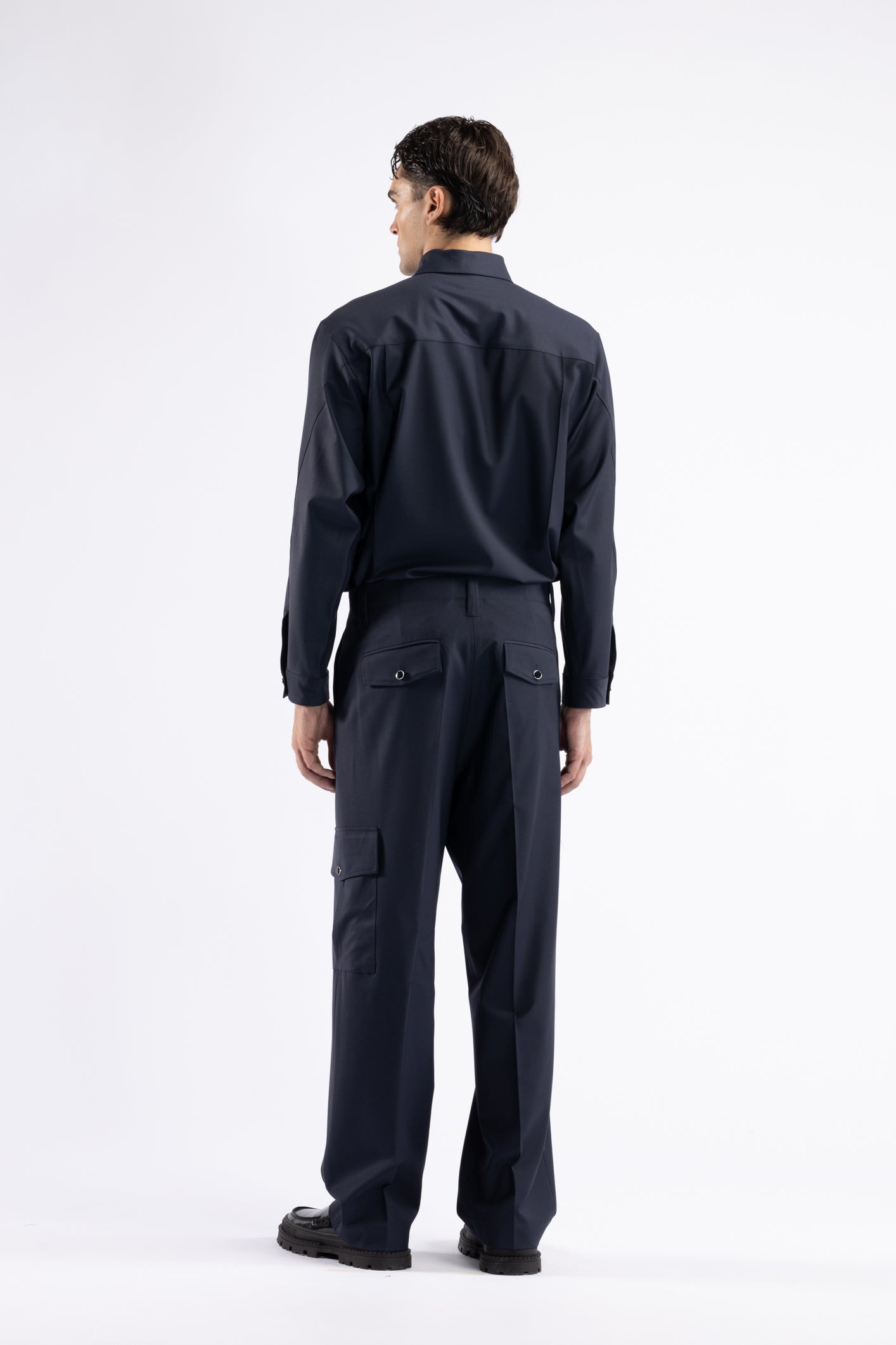 Pantalone in lana con tascone - Blu