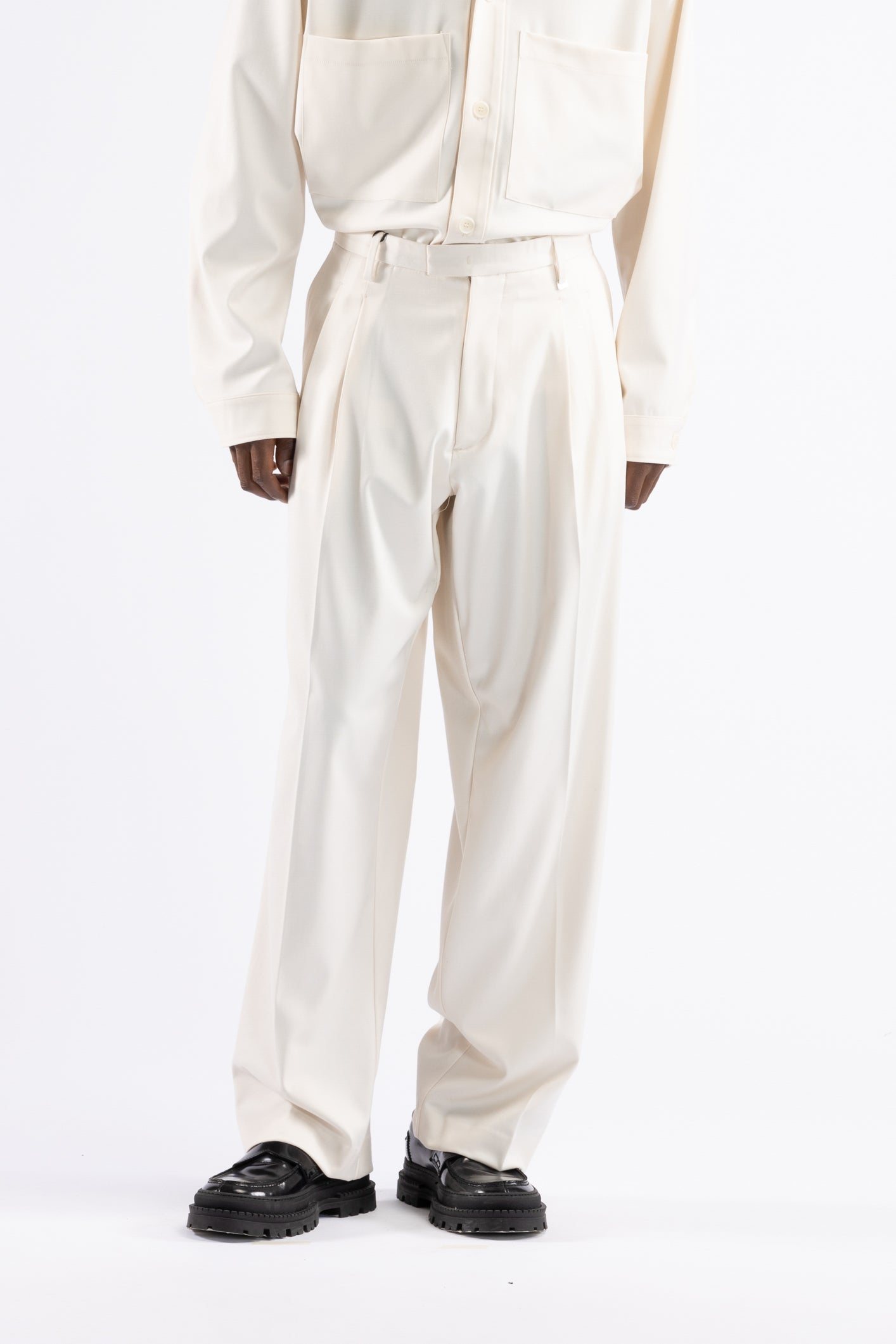Pantalone doppia pinces fondo ampio - Panna
