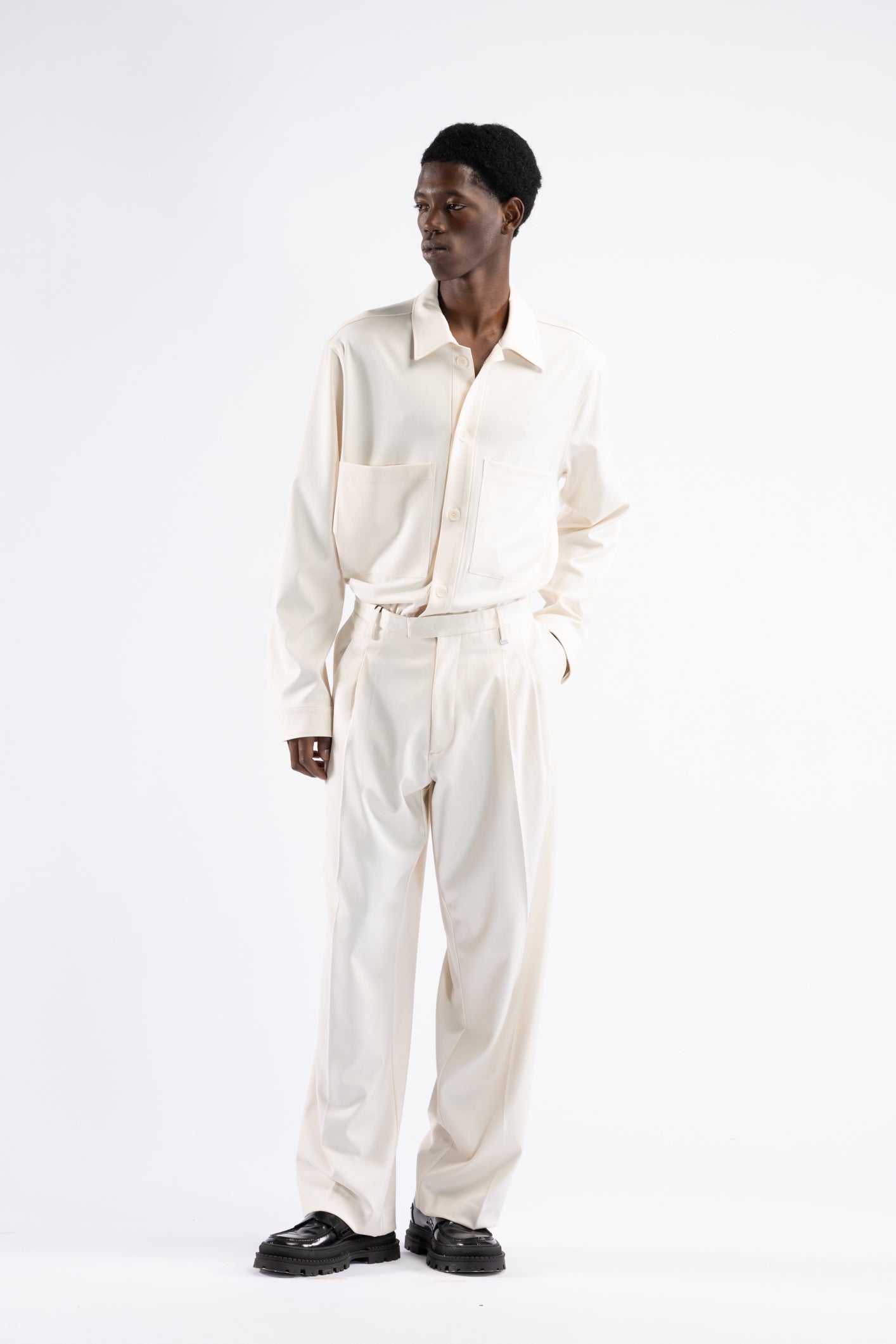 Pantalone doppia pinces fondo ampio - Panna