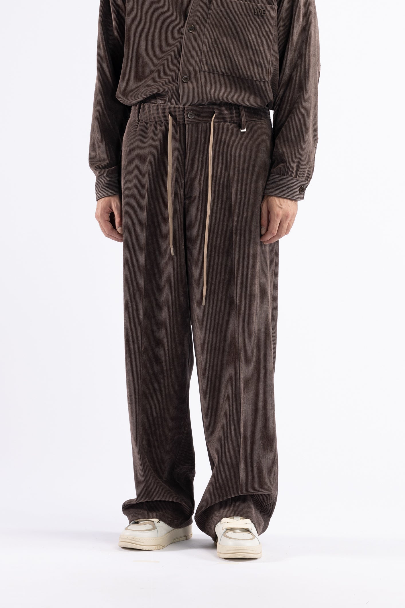 Pantalone con coulisse in velluto a coste - Moro