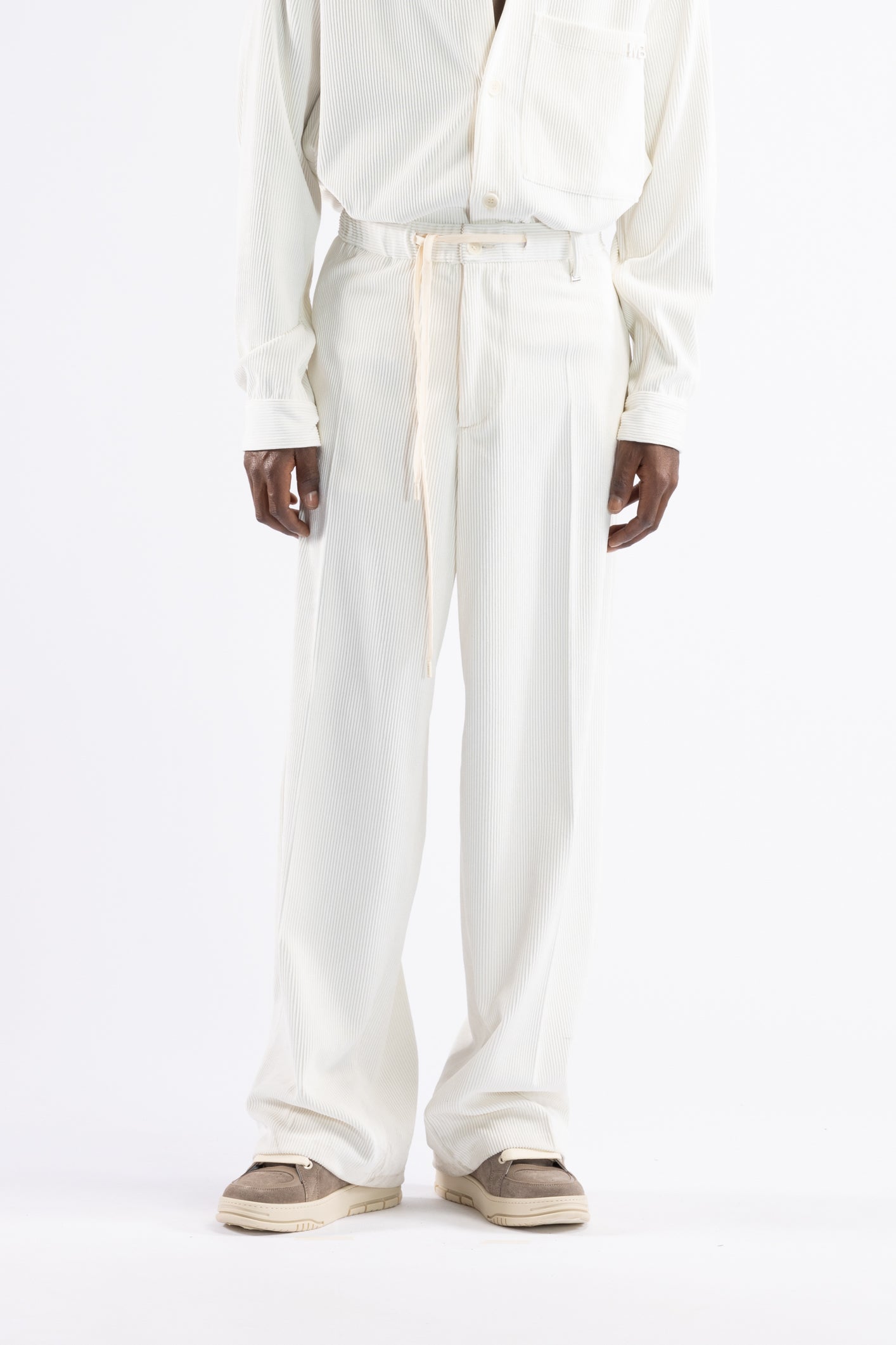 Pantalone con coulisse in velluto a coste - Panna