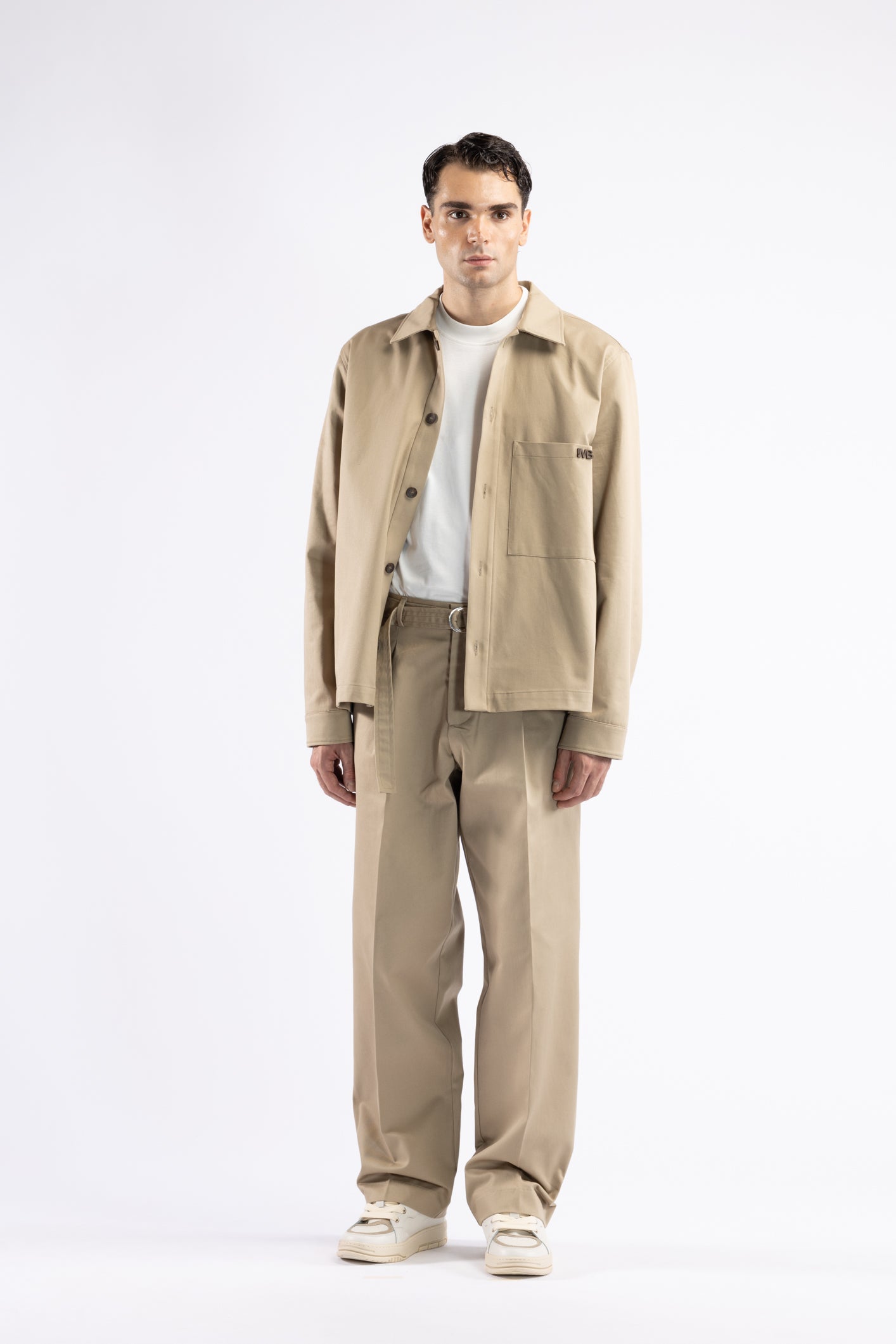 Pantalone in cotone con pinces - Beige