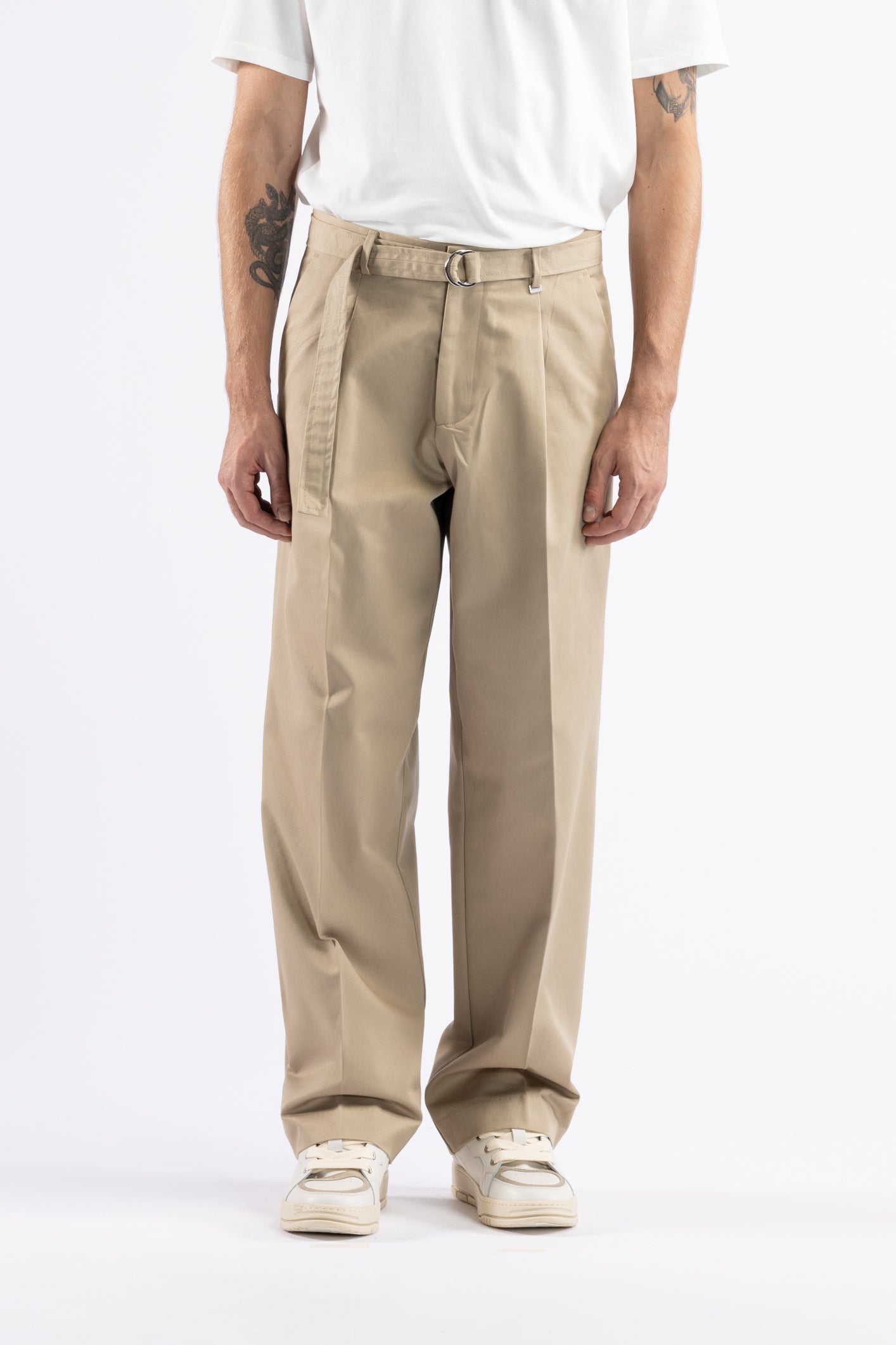 Pantalone in cotone con pinces - Beige