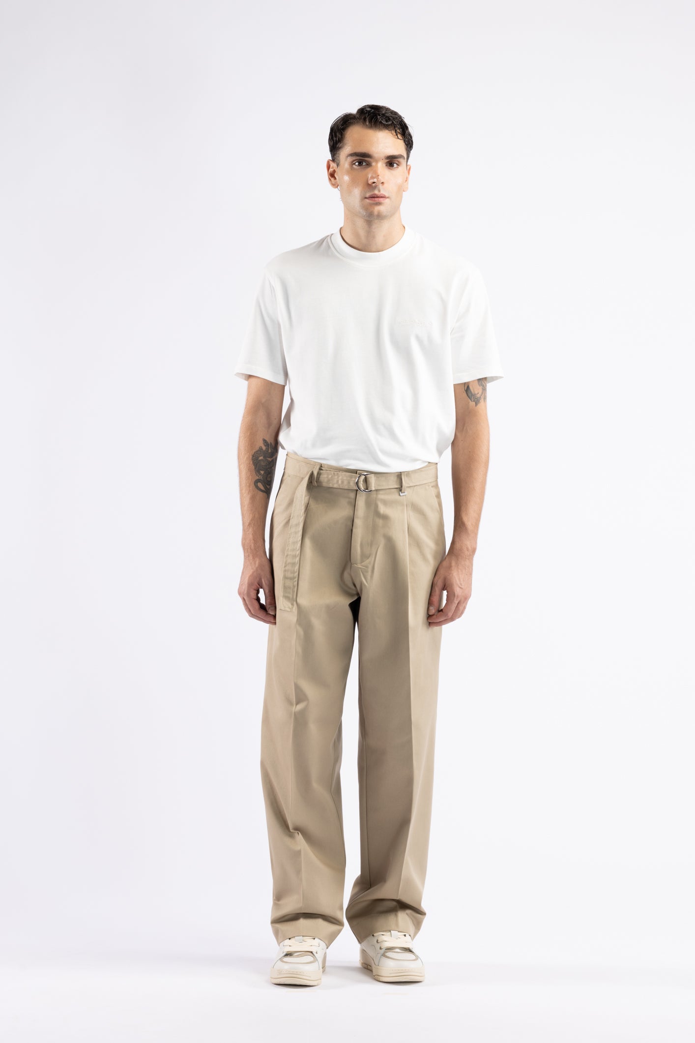 Pantalone in cotone con pinces - Beige