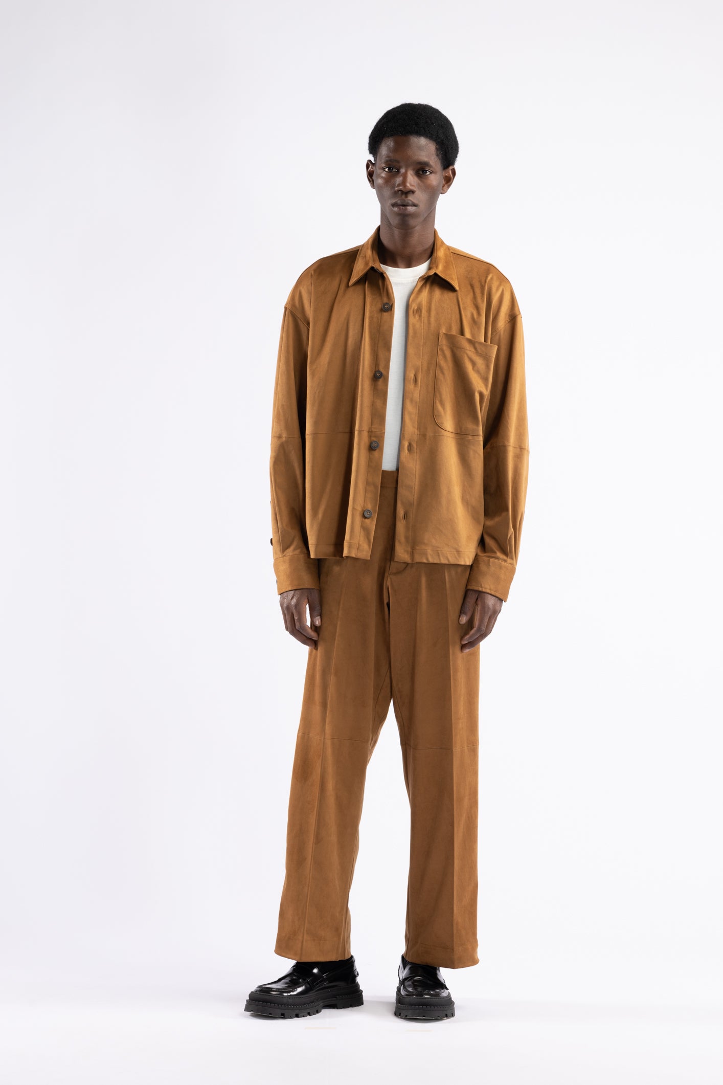 Pantalone effetto scamosciato - Tabacco