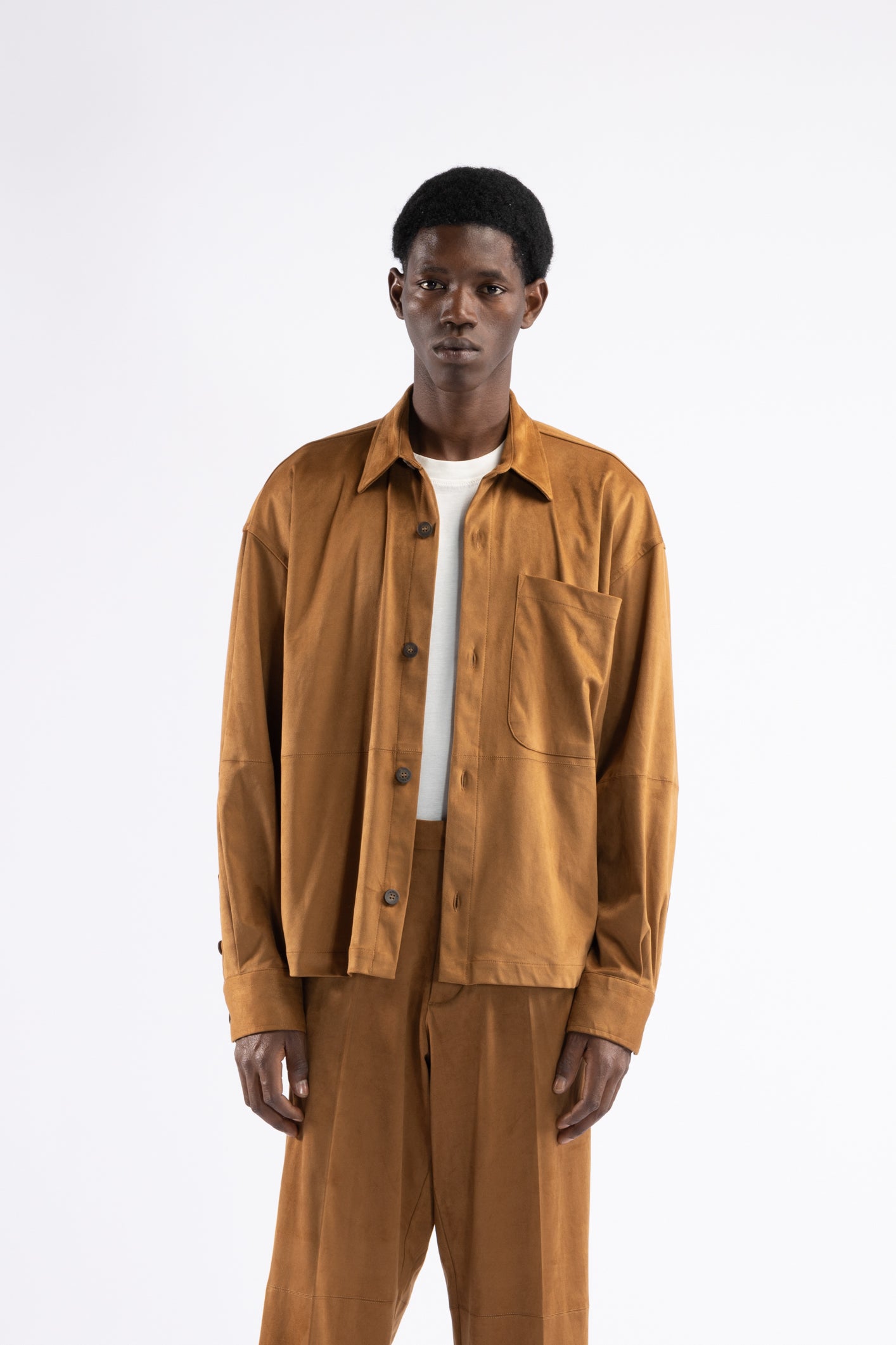 Camicia effetto scamosciato - Tabacco