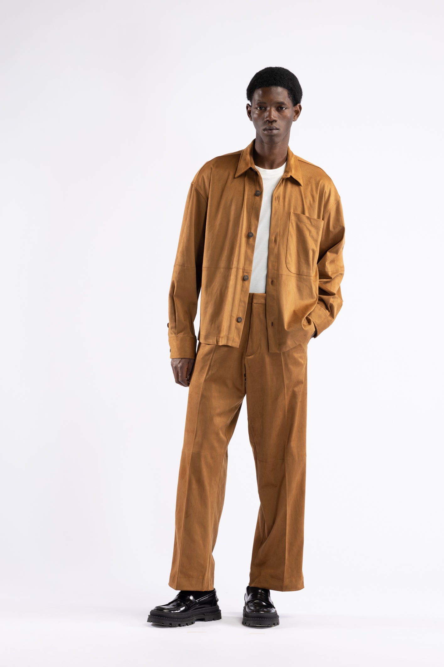 Pantalone effetto scamosciato - Tabacco