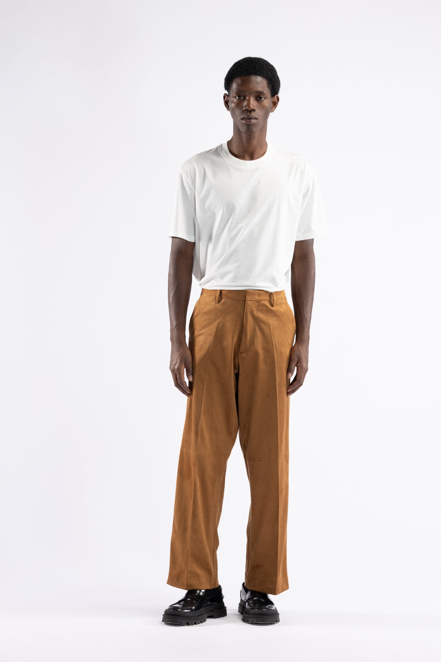 Pantalone effetto scamosciato - Tabacco