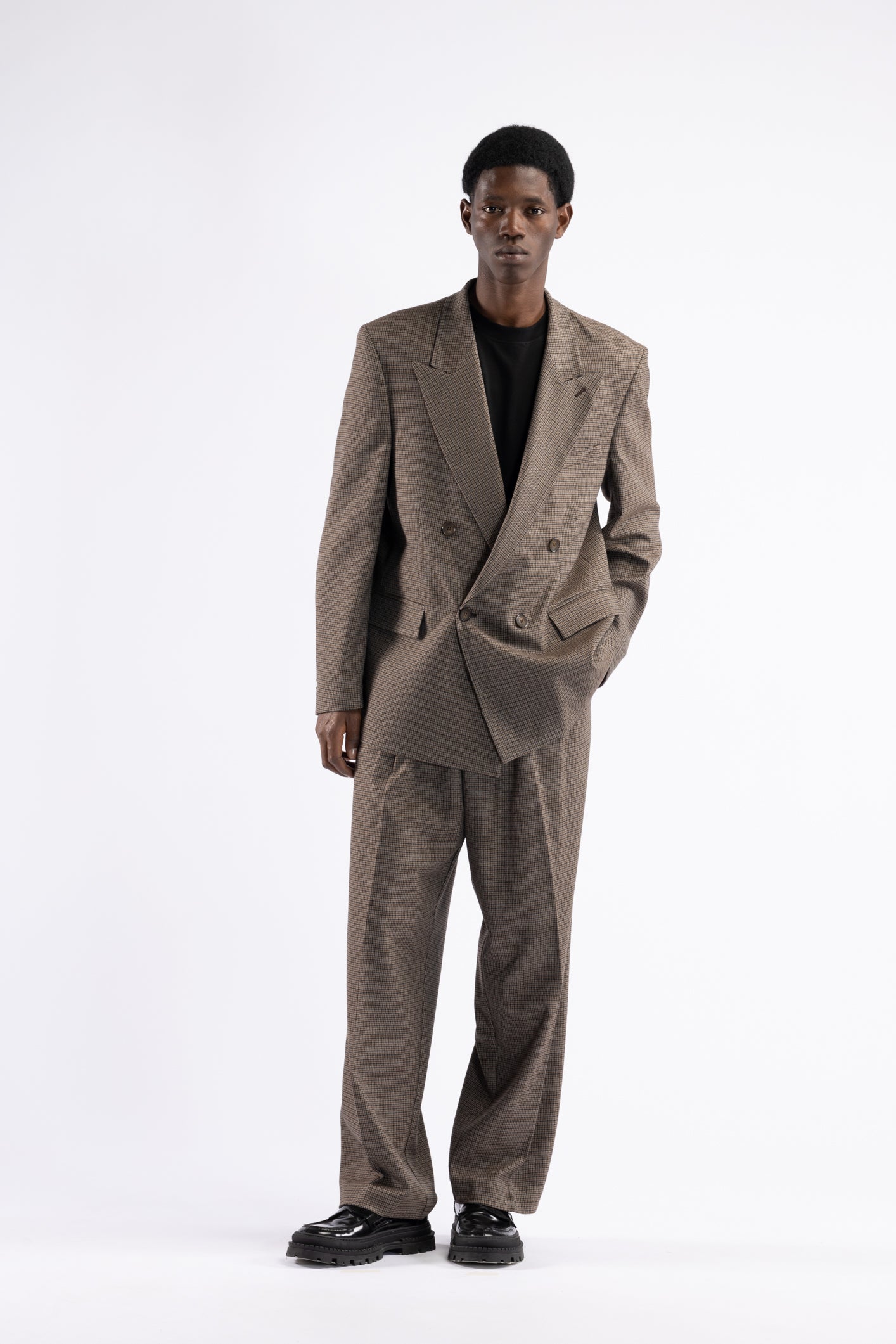 Veste surdimensionnée à double boutonnage à motif pied-de-poule