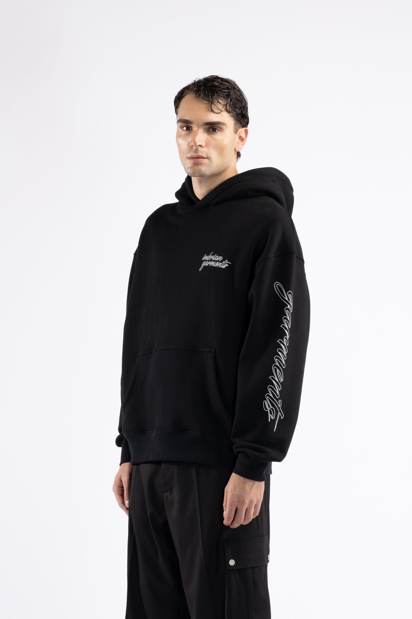 Felpa oversize con stampa maniche - Nero
