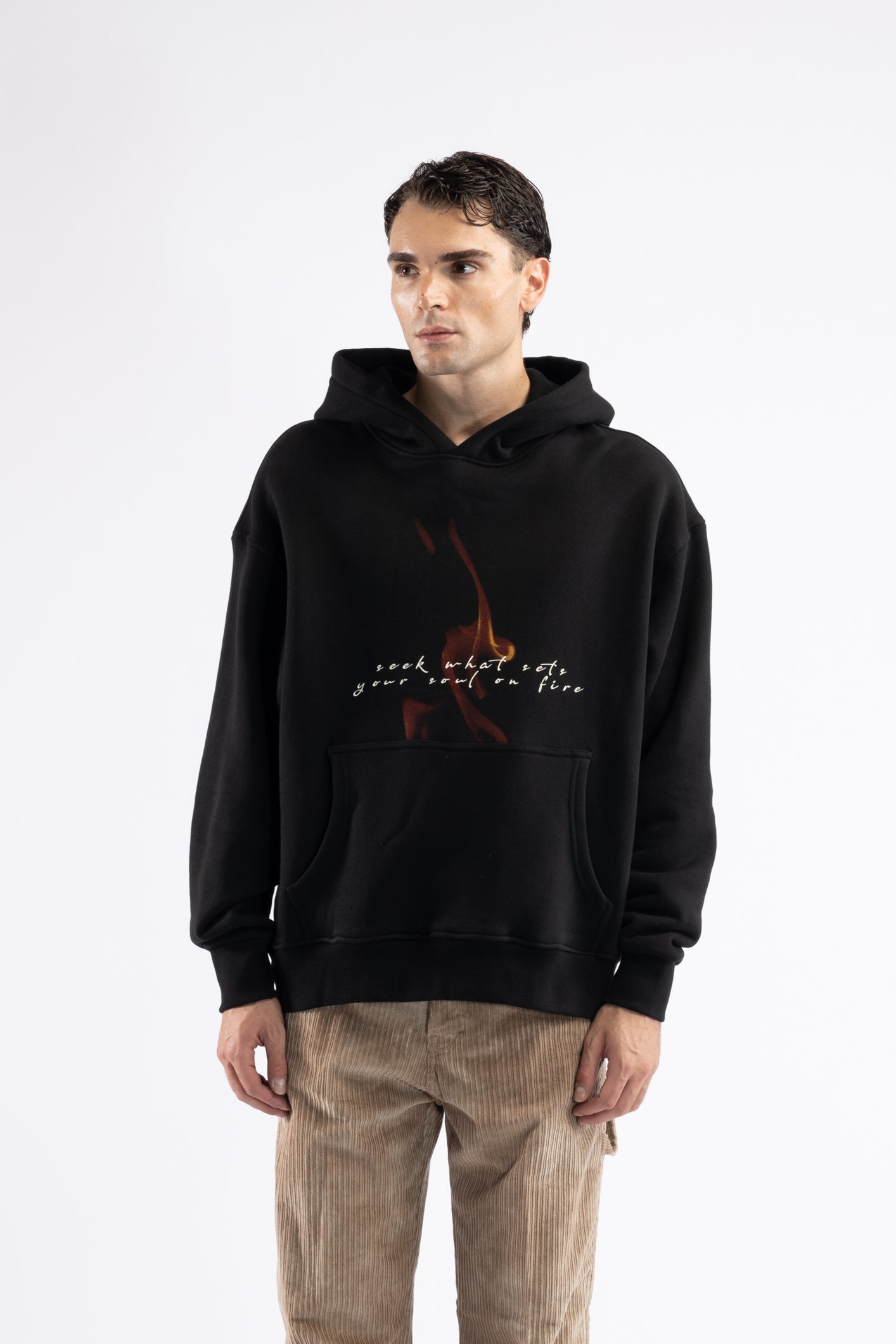 Felpa oversize stampa flame - Nero