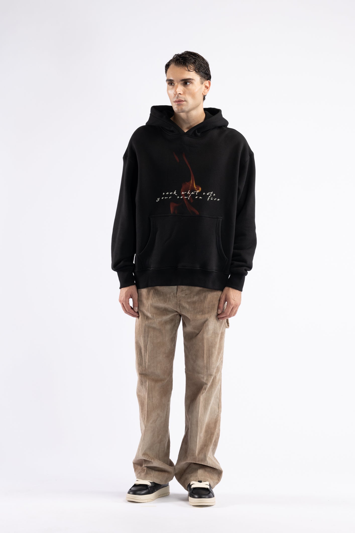 Felpa oversize stampa flame - Nero