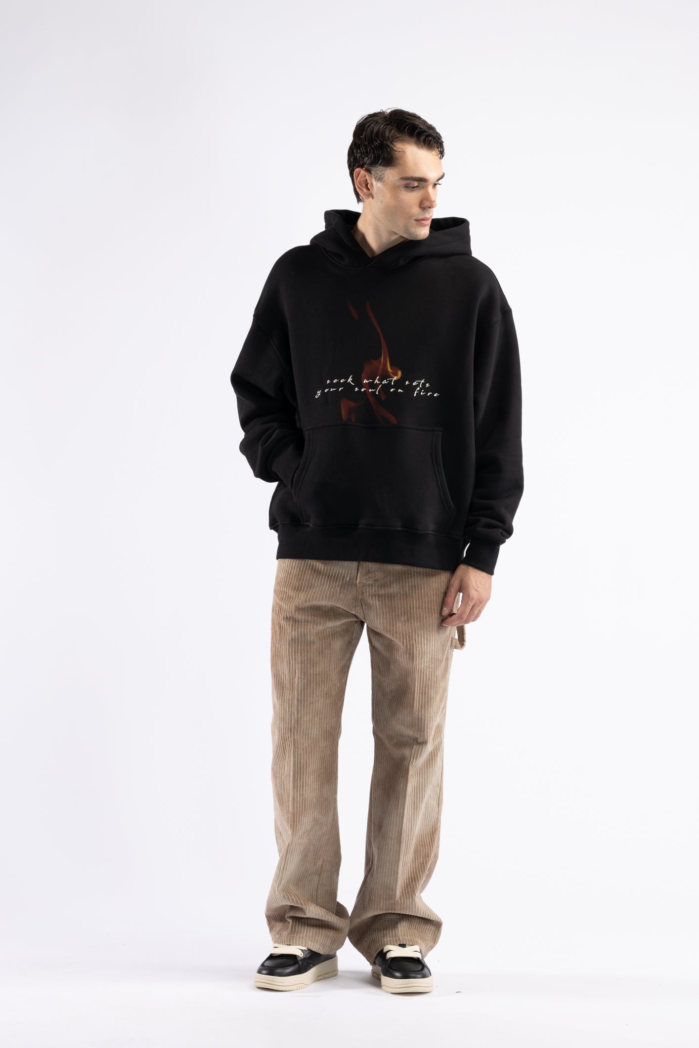 Felpa oversize stampa flame - Nero