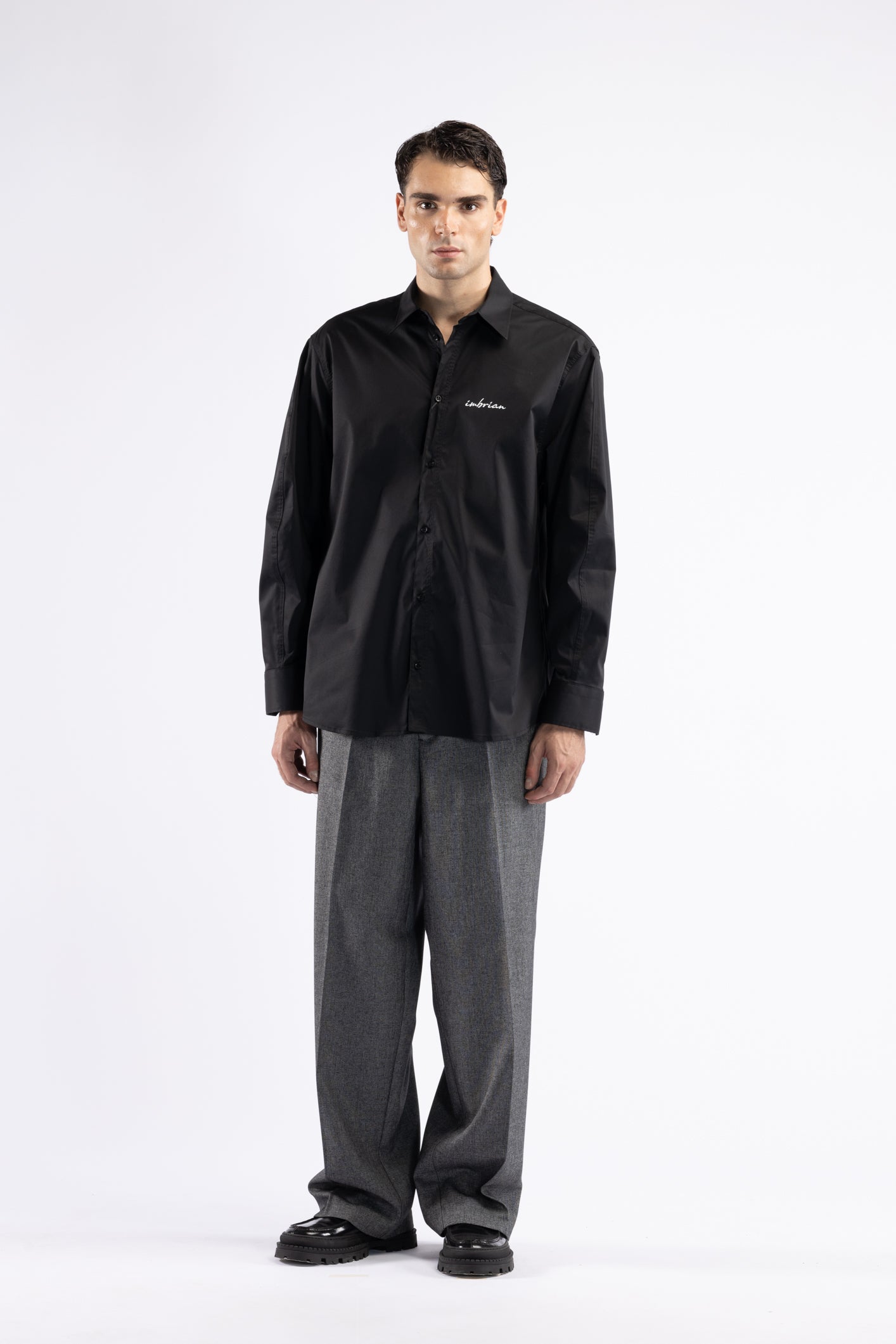 Camicia oversize in cotone con stampa - Nero
