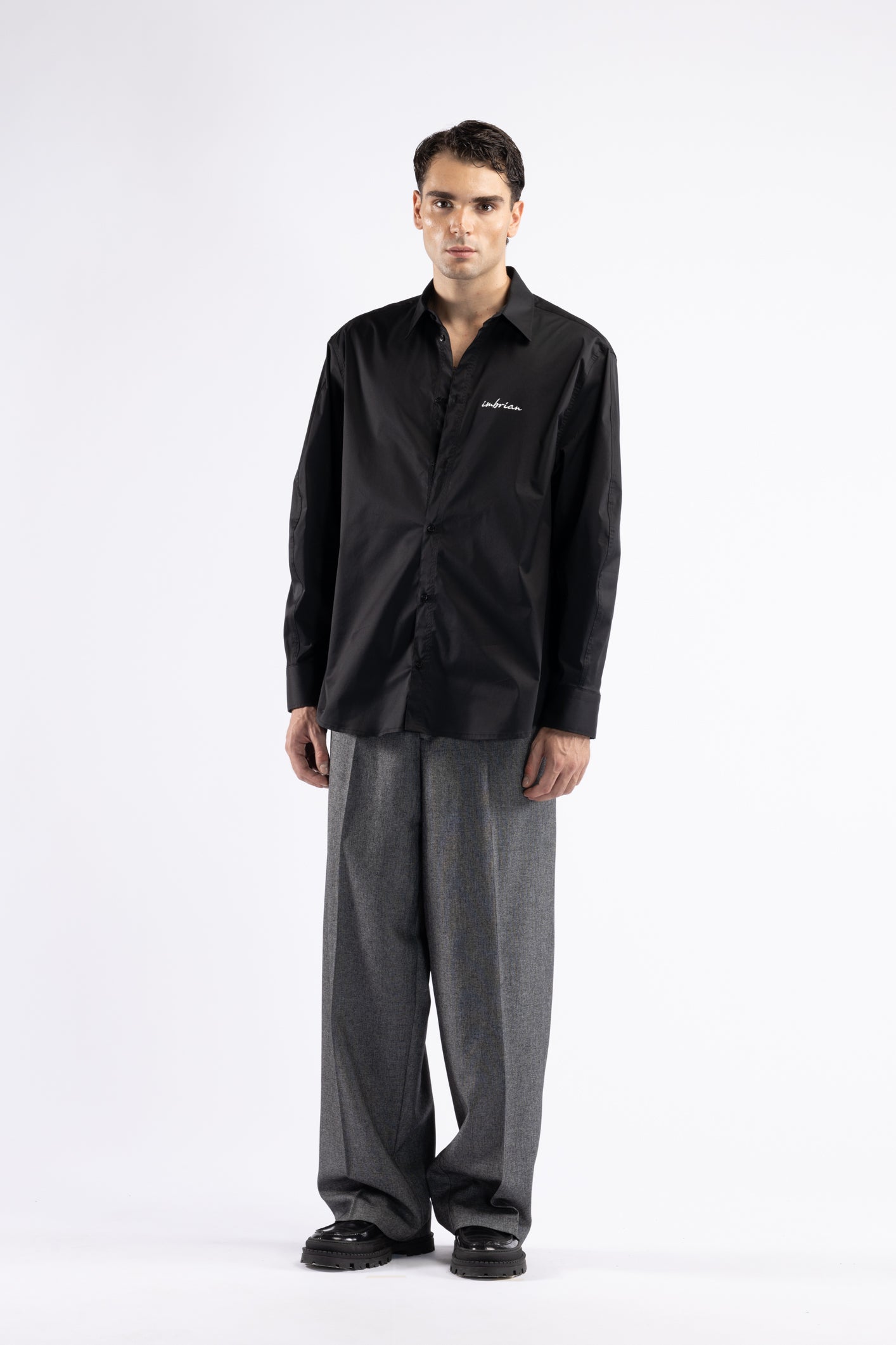 Camicia oversize in cotone con stampa - Nero