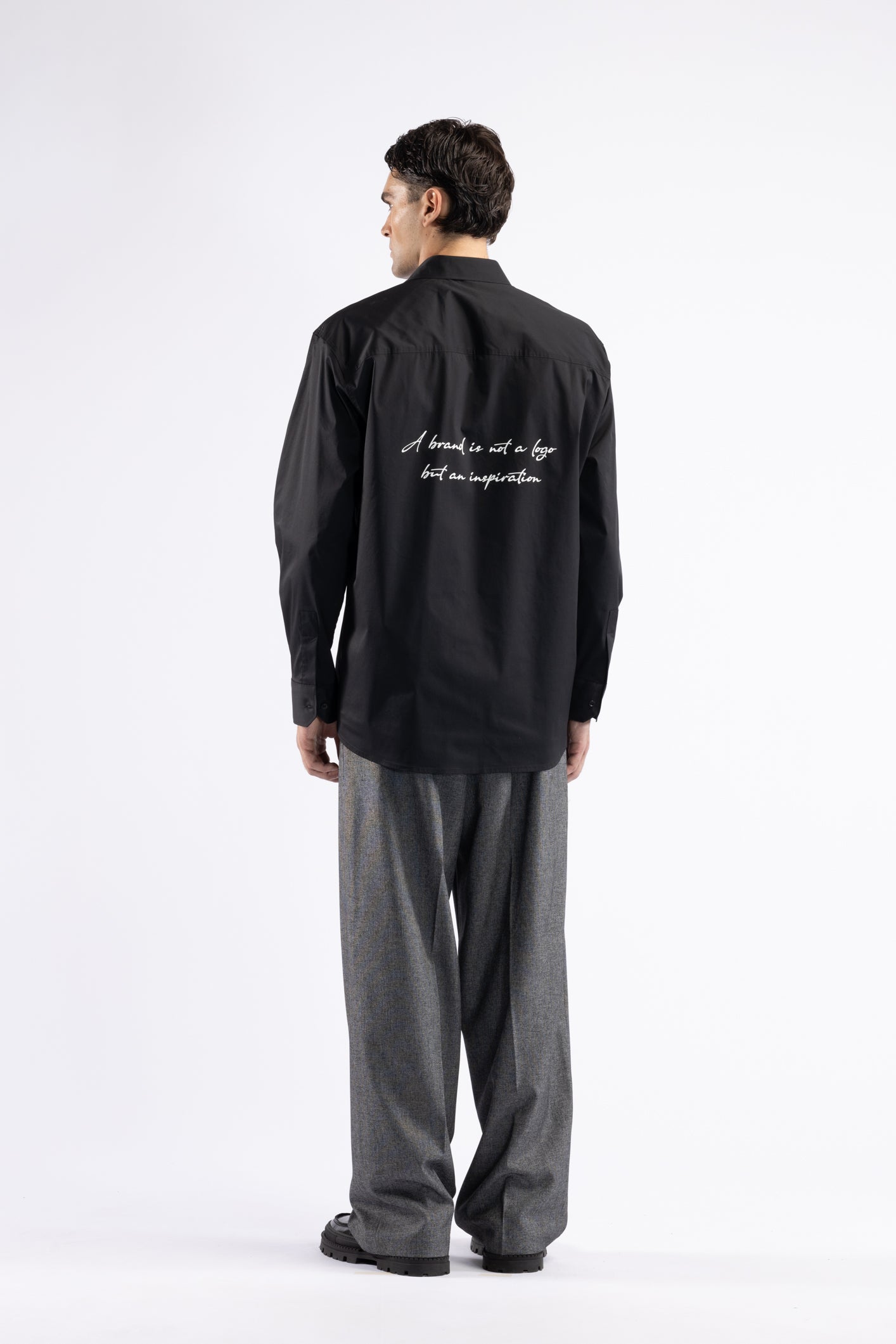 Camicia oversize in cotone con stampa - Nero