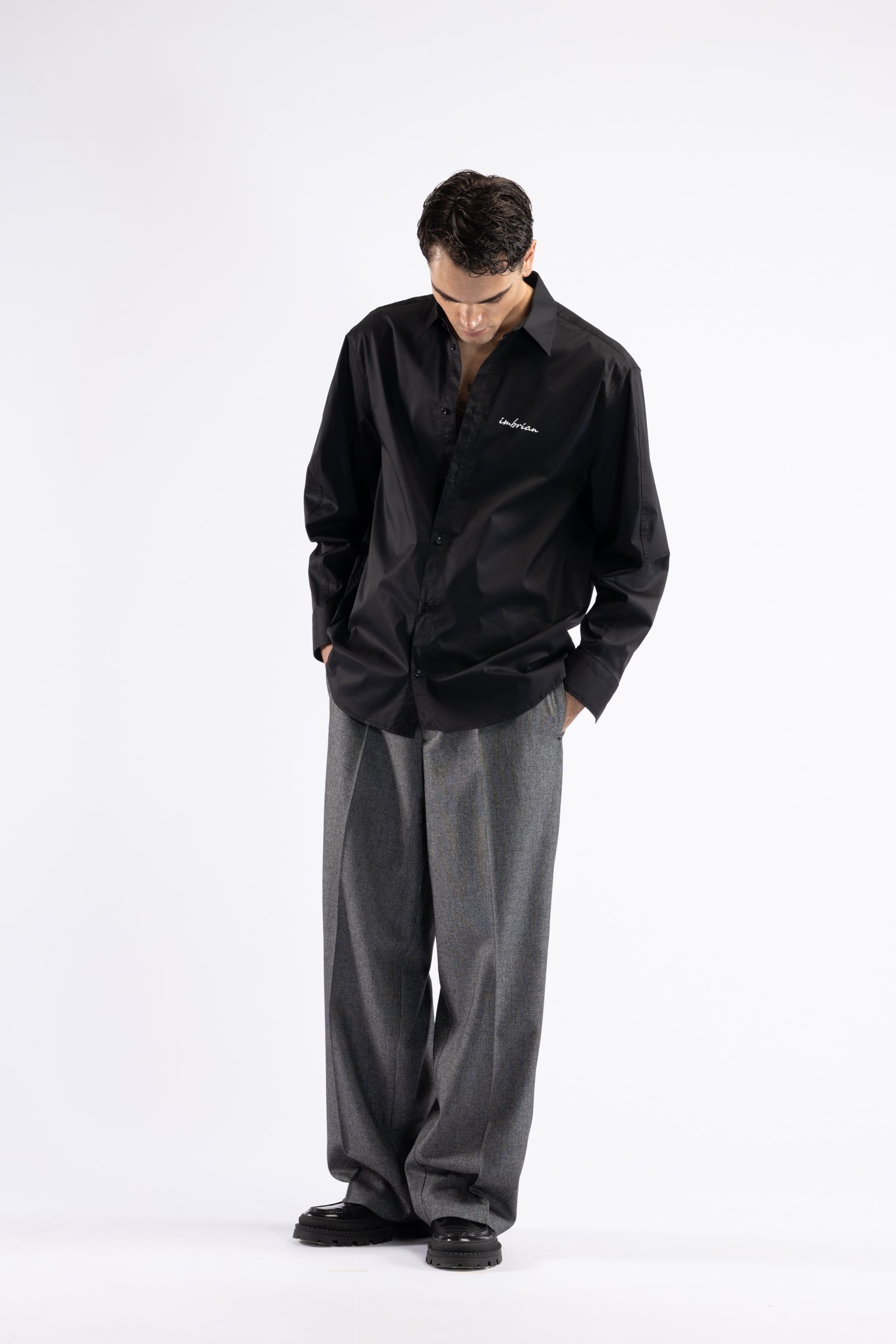 Camicia oversize in cotone con stampa - Nero