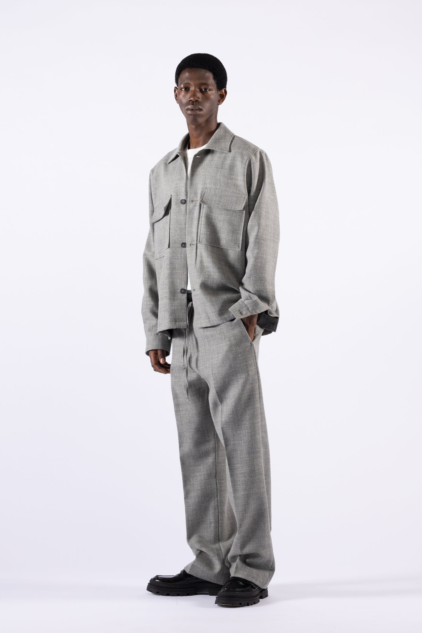 Giacca camicia in lana - Grigio