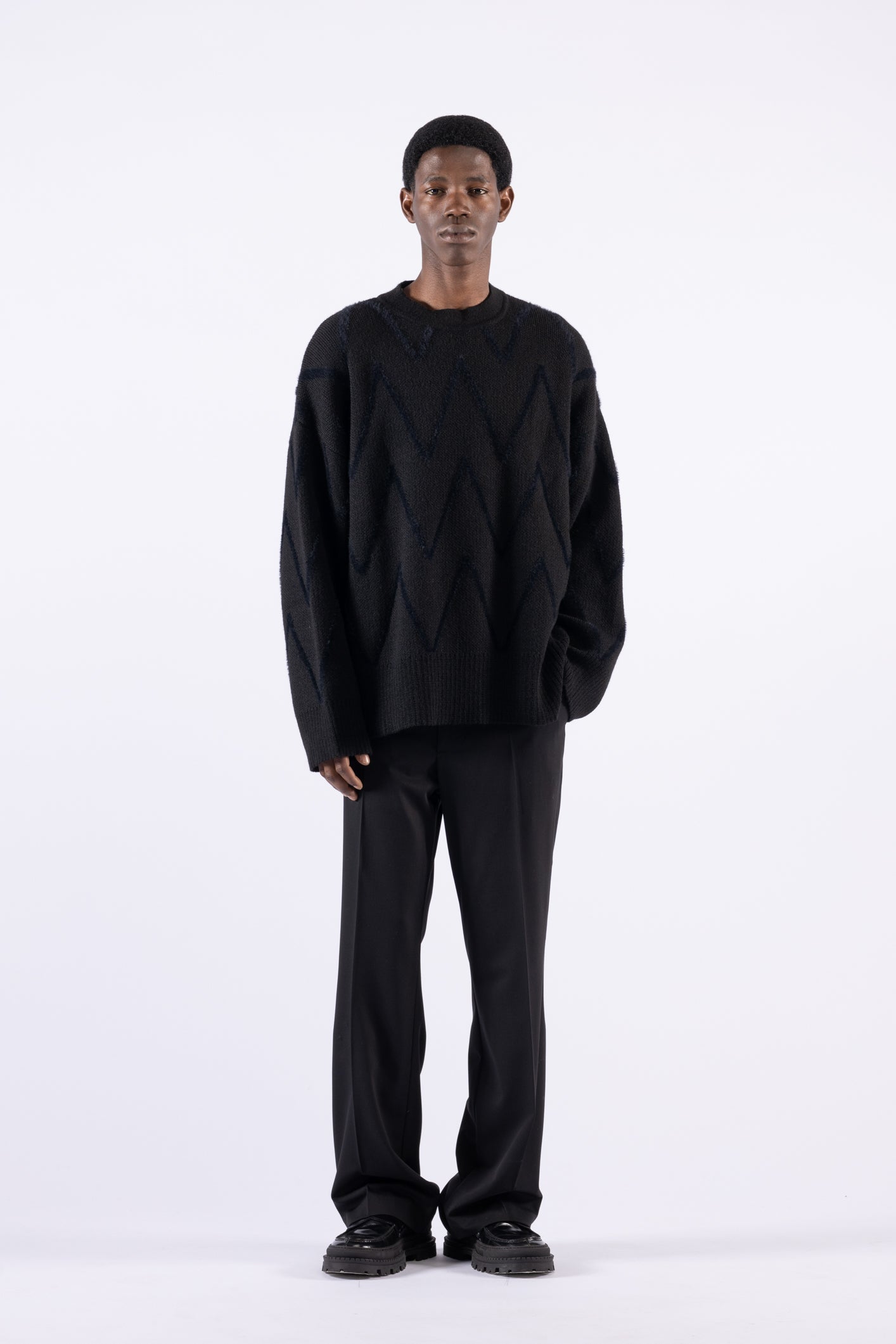 Pantalone flare in misto lana - Nero